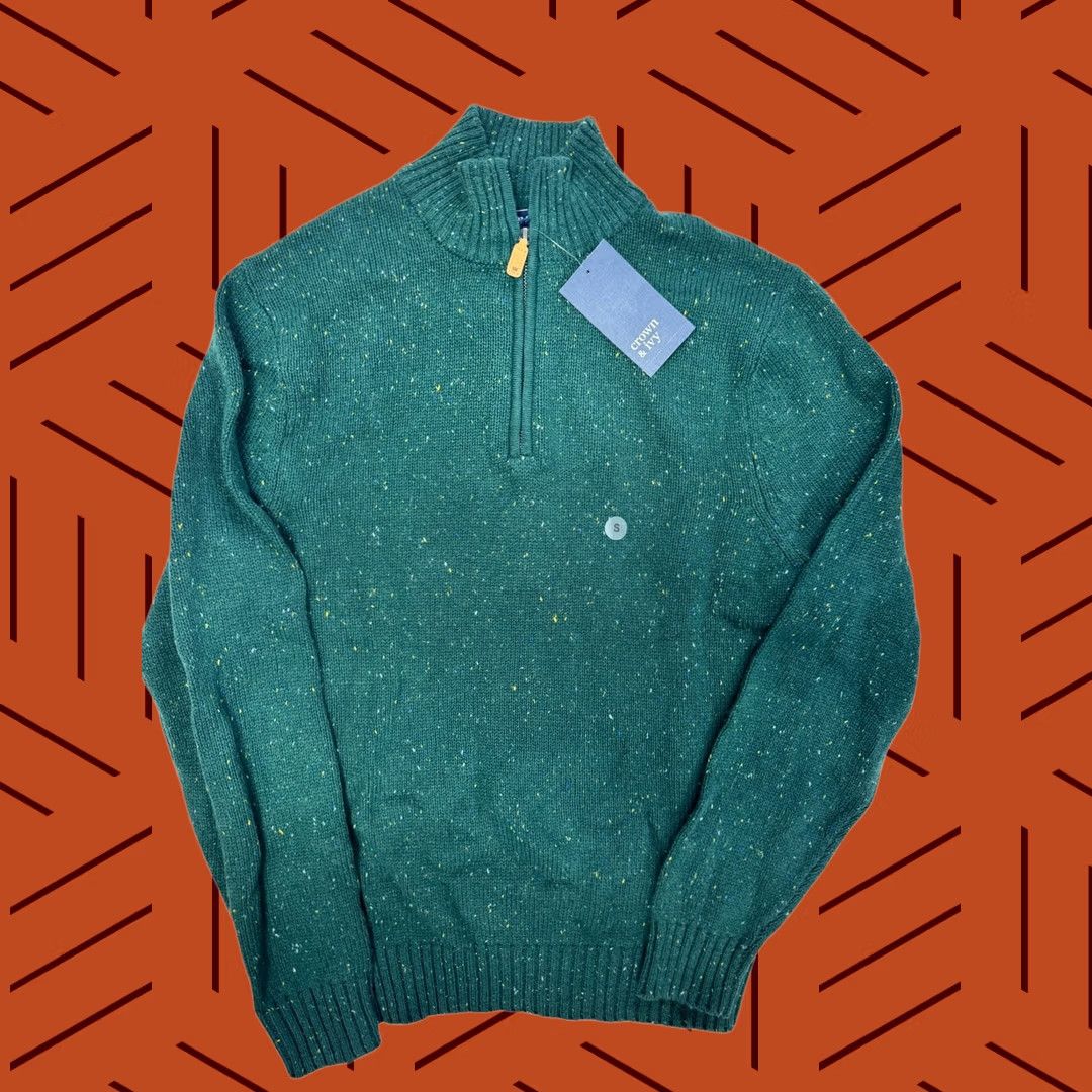 Vintage VINTAGE Crown & Ivy Women's Green Empire Speckled Quarter-Zip Knit Sweater S NWT Size S / US 4 / IT 40 - 1 Thumbnail