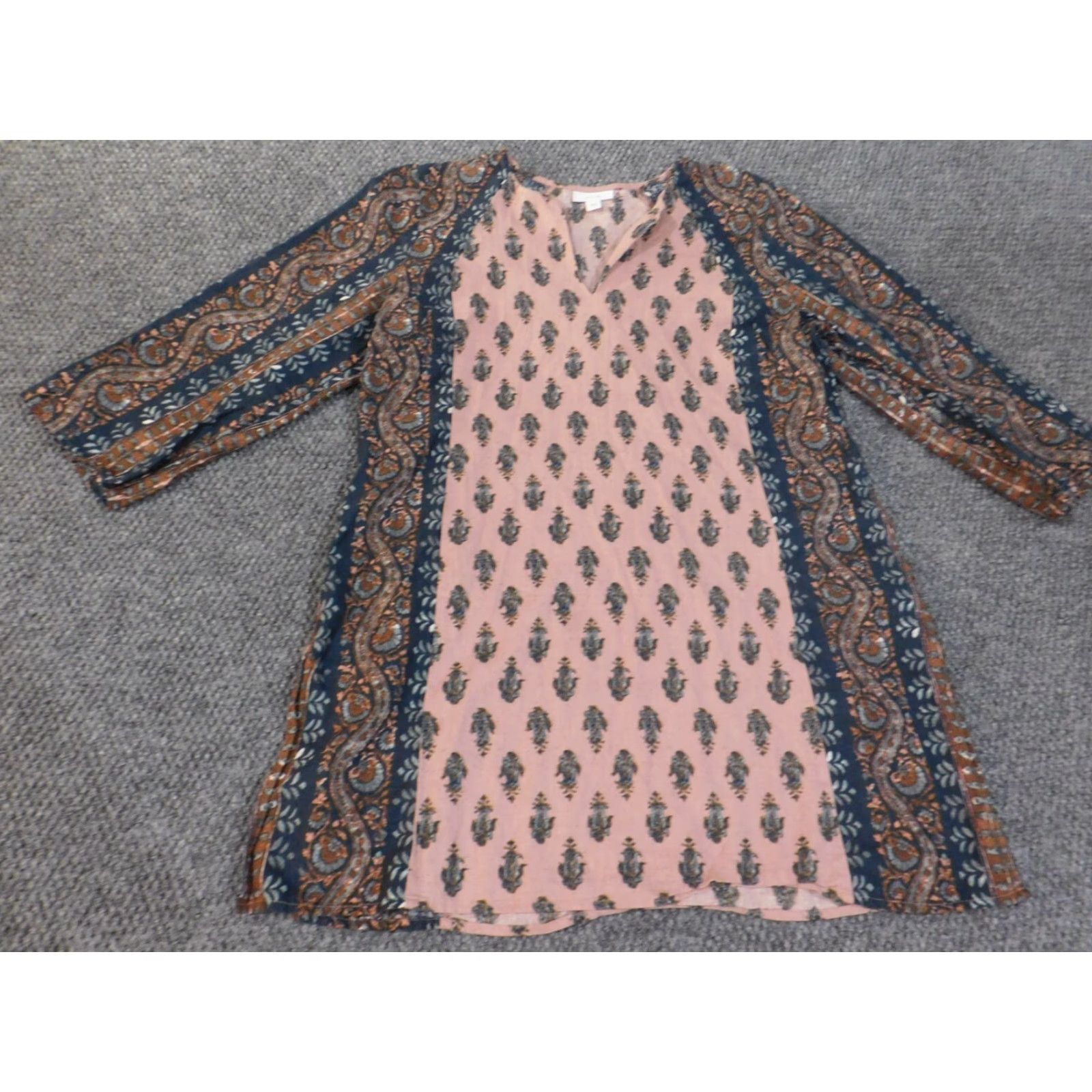 J. Jill J. Jill Blouse Shirt Tunic Pink Geometric V-Neck Cap Sleeve Slit Casual Womens S Regular Cotton Rayon Pullover No N/A Size S / US 4 / IT 40 - 4 Thumbnail