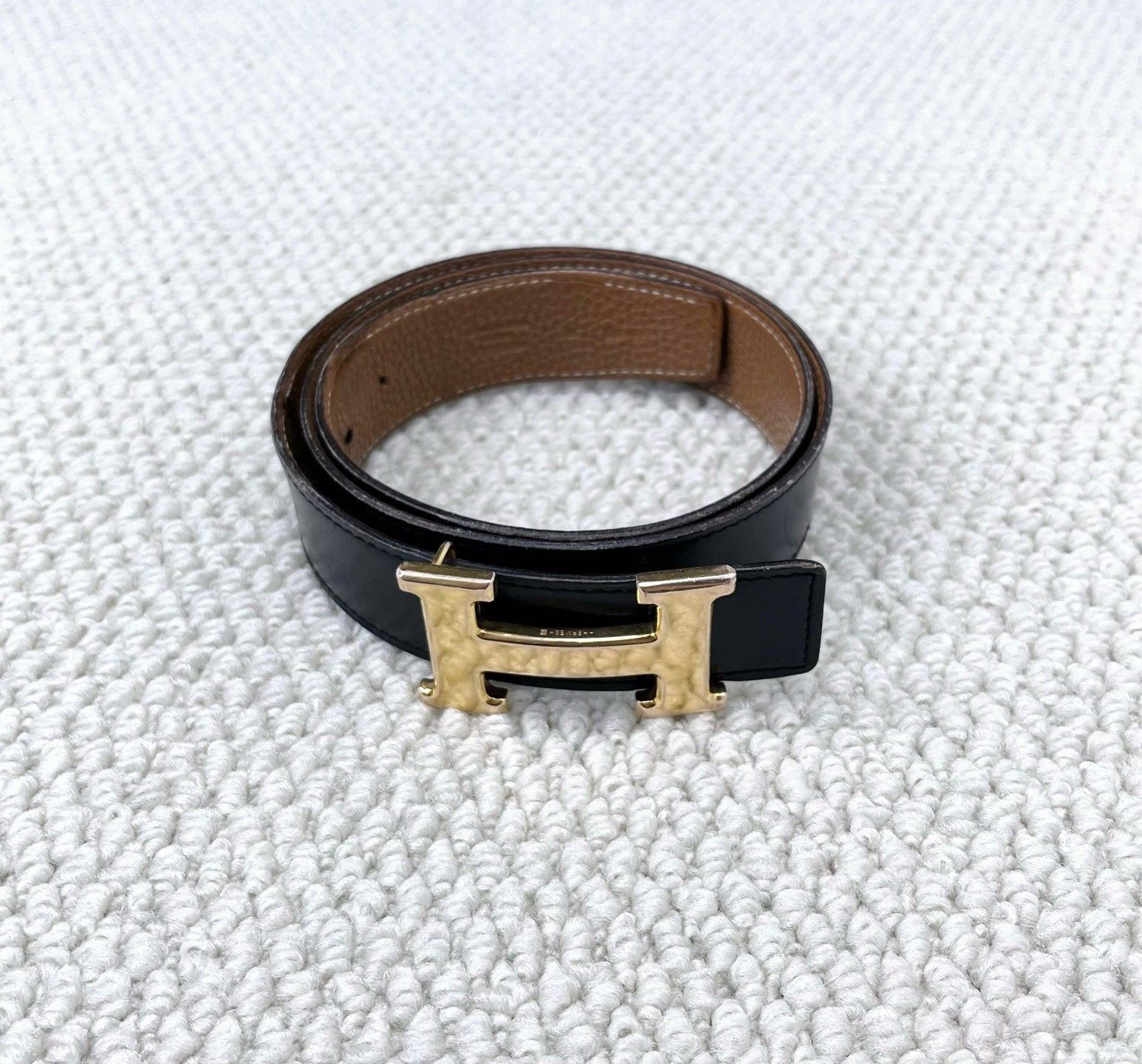 Hermes Hermes Togo Black Gold H Reversible Belt Size ONE SIZE - 1 Thumbnail