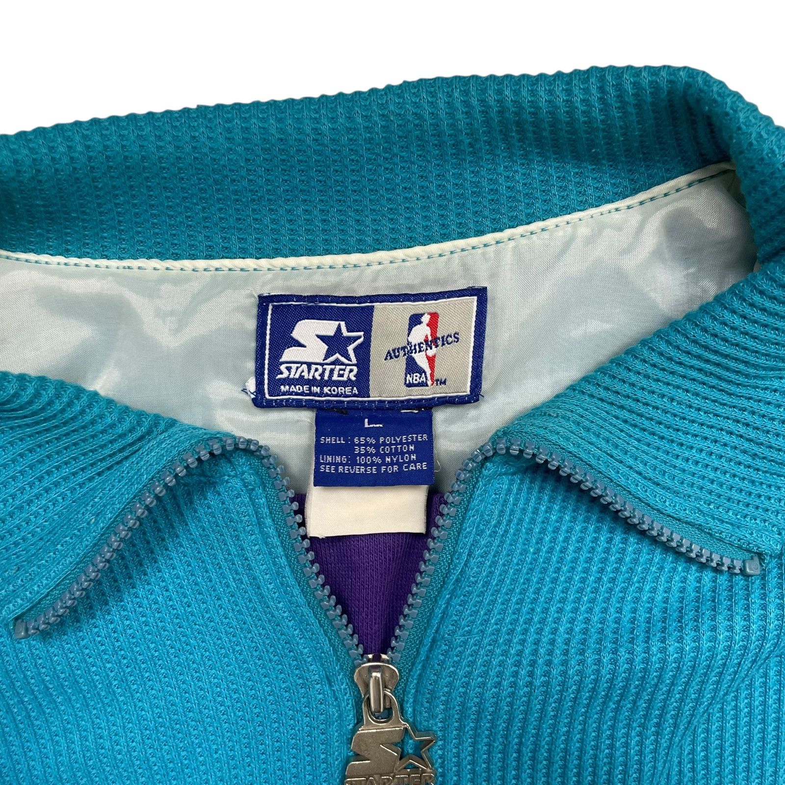 NBA × Starter × Vintage 90s CHARLOTTE HORNETS HALF ZIP WAFFLE SWEATSHIRT TEAL Size US L / EU 52-54 / 3 - 5 Thumbnail