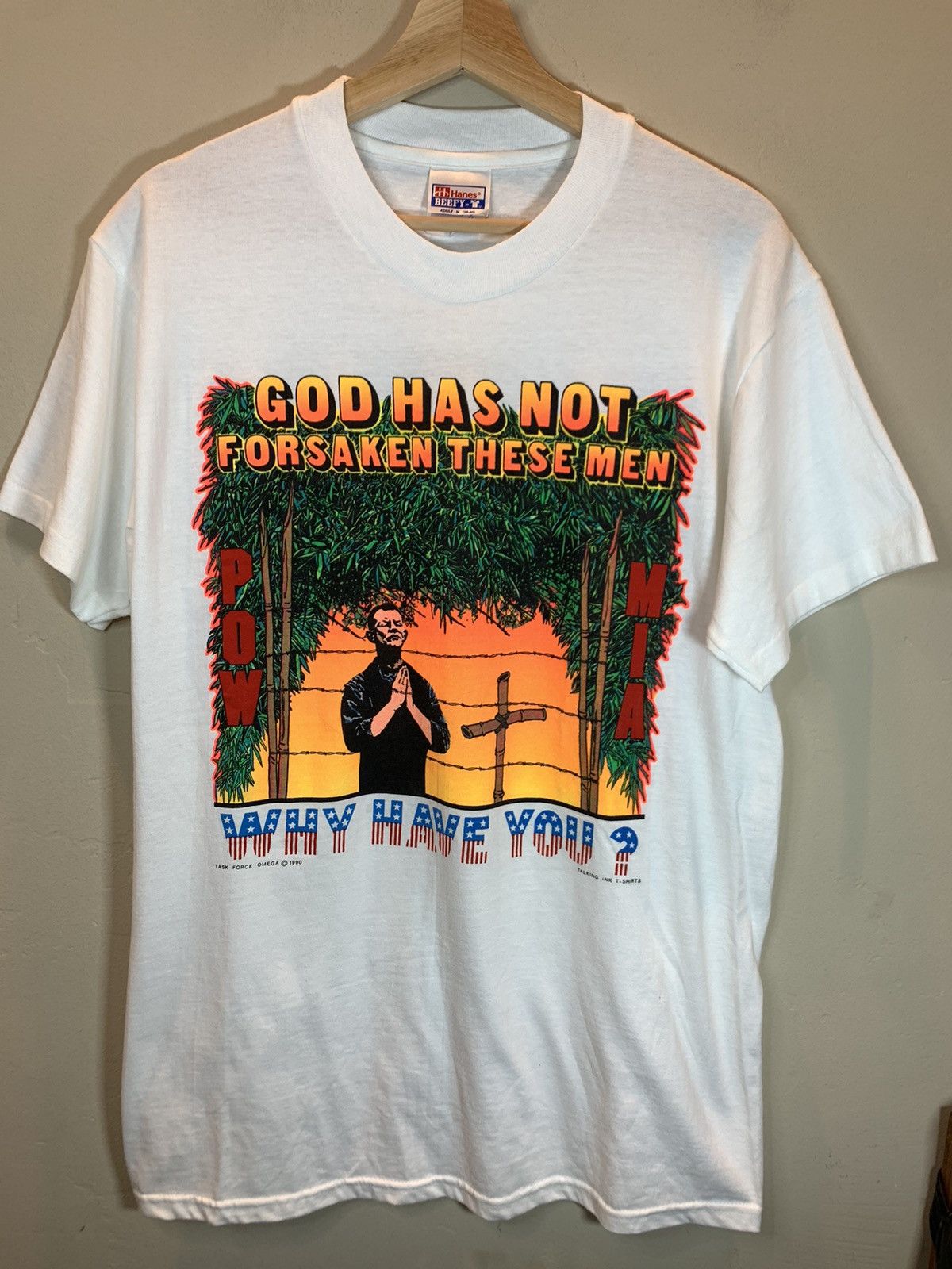 Vintage *RARE* Vintage 1990 God Has Not Forsaken POW Vietnam T-Shirt Size US M / EU 48-50 / 2 - 1 Thumbnail