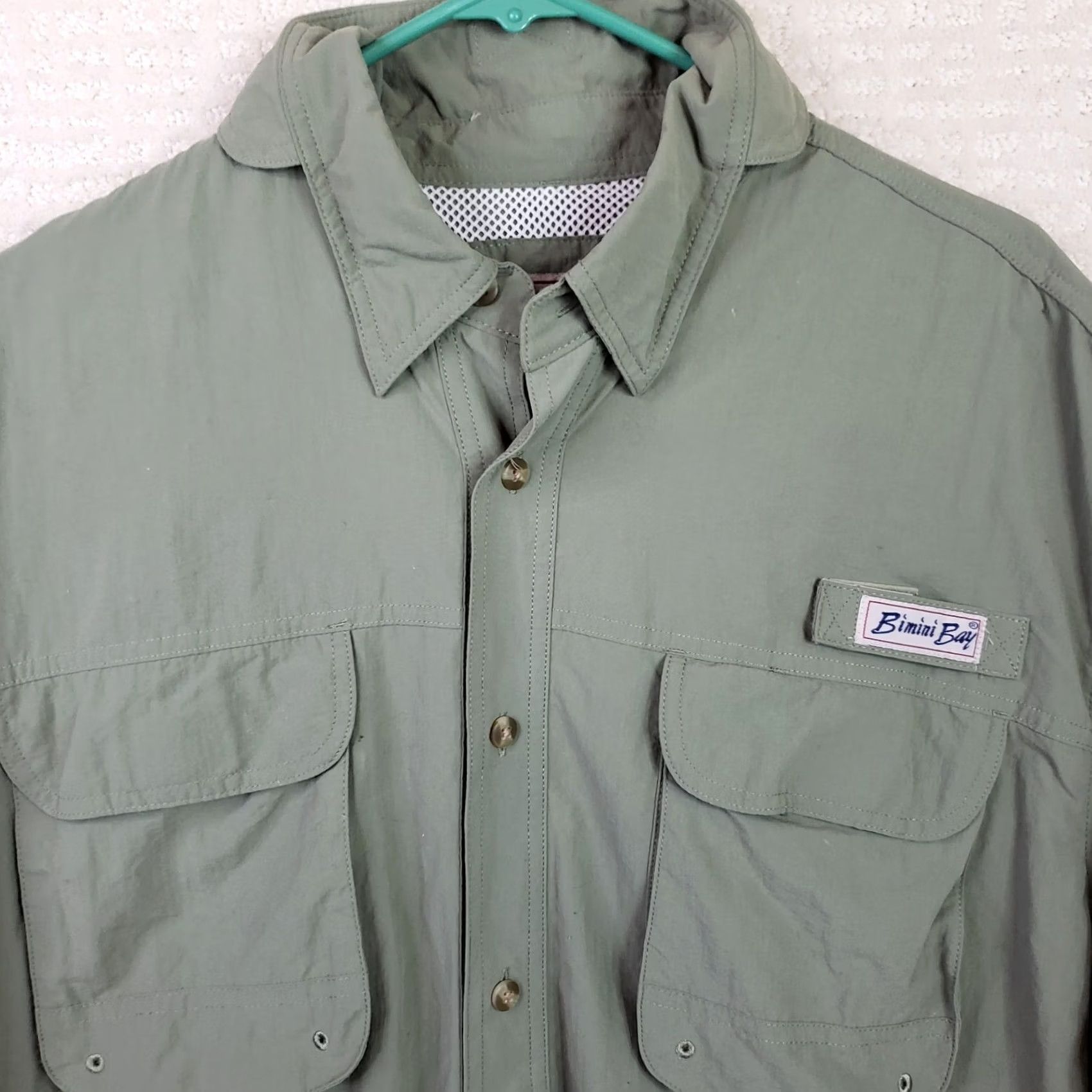 Vintage Bimini Bay Outfitters Men Button-Up Shirt XL Green Short Sleeve Vented Pockets Logo Collared Casual Travel Outdoor Shirt Size US L / EU 52-54 / 3 - 3 Thumbnail