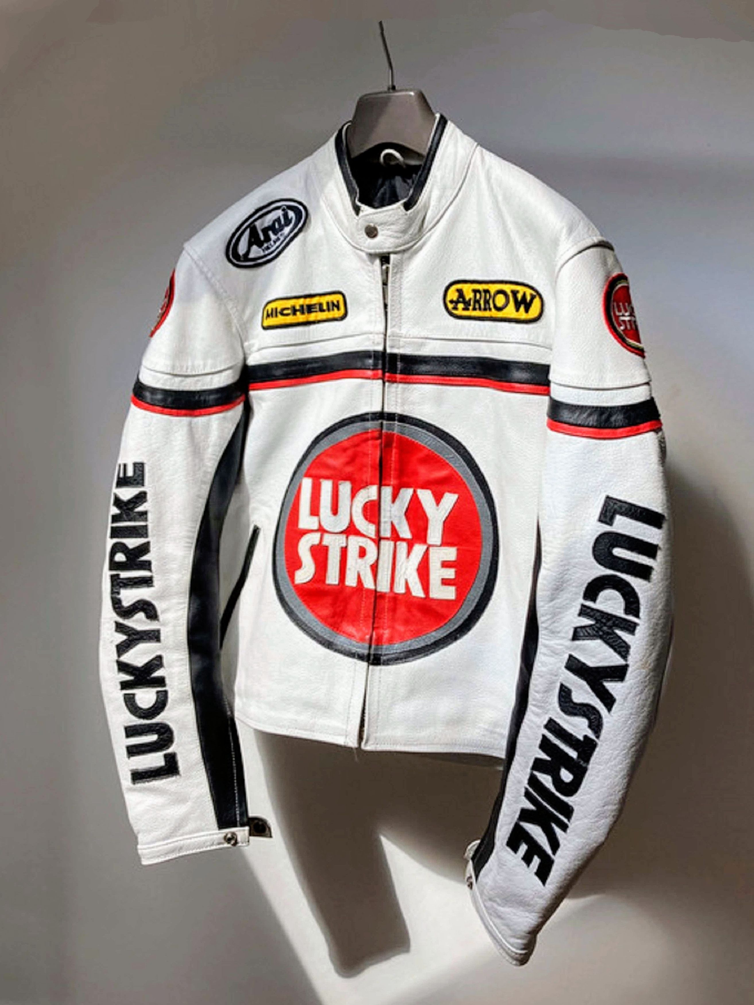 image of Vintage Lucky Strike 90's Leather Jacket in White, Men's (Size XL)