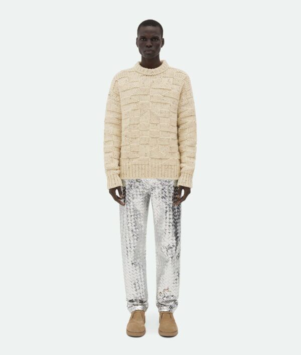 Bottega Veneta o1lv12m1024 Heavy Intreccio Graphic Wool Sweaters in Beige Size US XXL / EU 58 / 5 - 1 Thumbnail