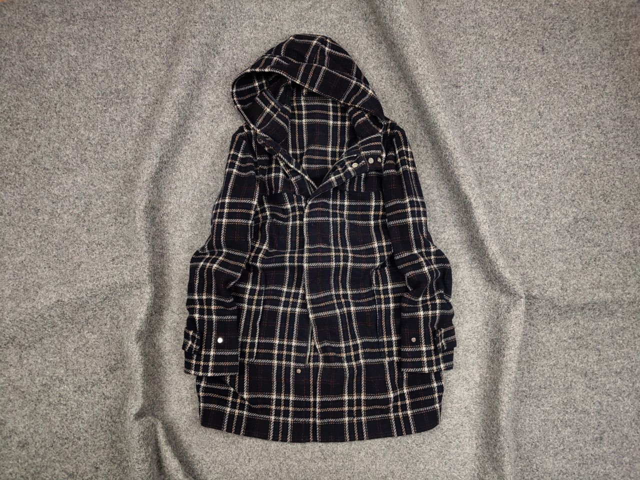 image of Designer Paolo Pecora Design Duffle Checkered Coat Wool Jacket, Men's (Size Small)