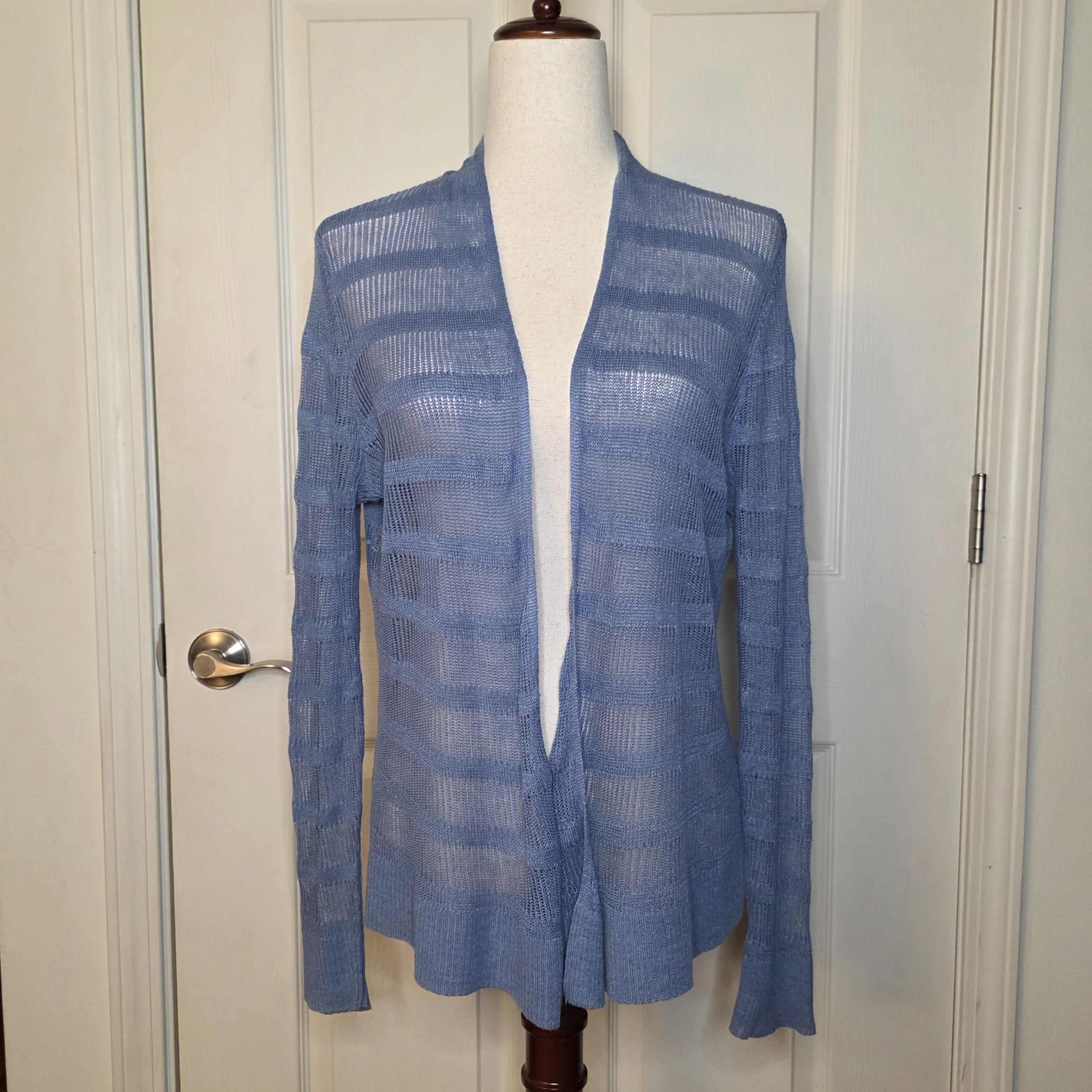 Eileen Fisher Eileen Fisher Blue Linen Open Knit Cardigan Size M / US 6-8 / IT 42-44 - 1 Thumbnail