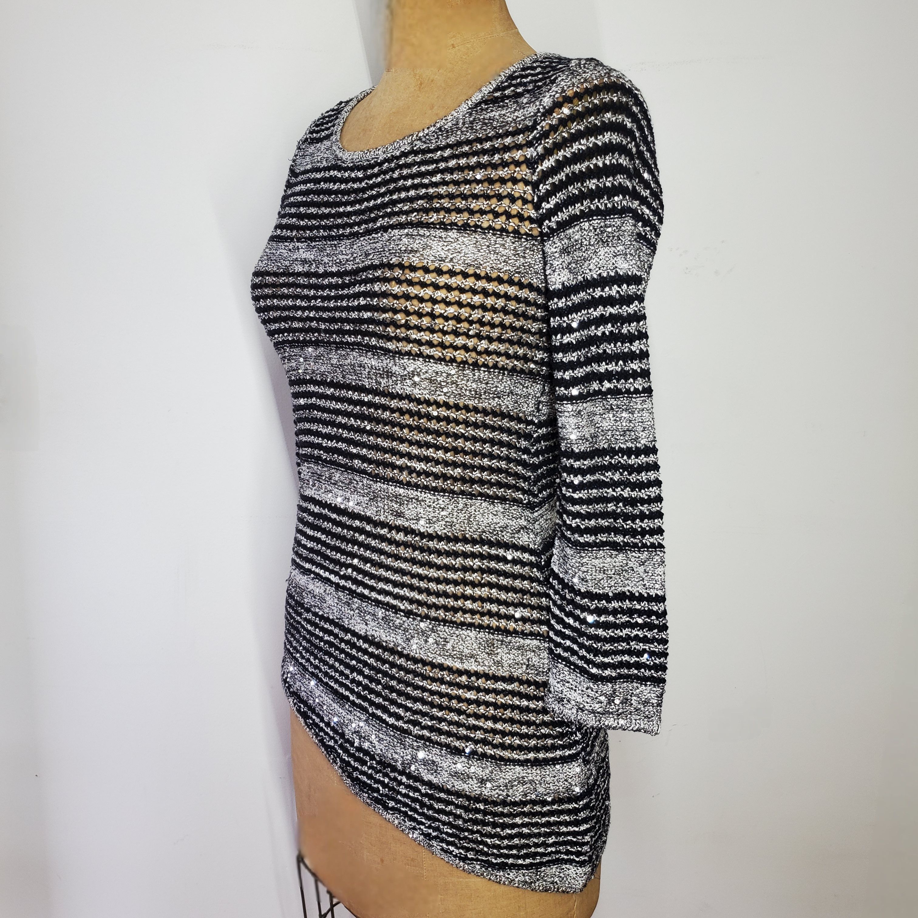 I.N.C INC International Size S Knit Sweater Striped Silver Black Size S / US 4 / IT 40 - 2 Thumbnail