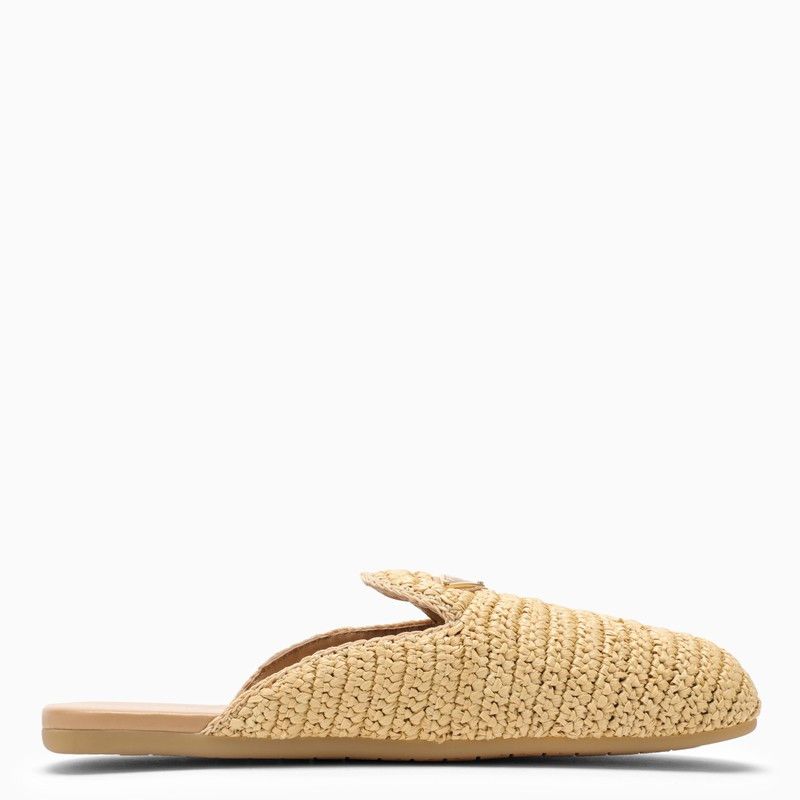 image of Prada Natural Raffia Loafer With Logo Triangle in Beige, Women's (Size 9)
