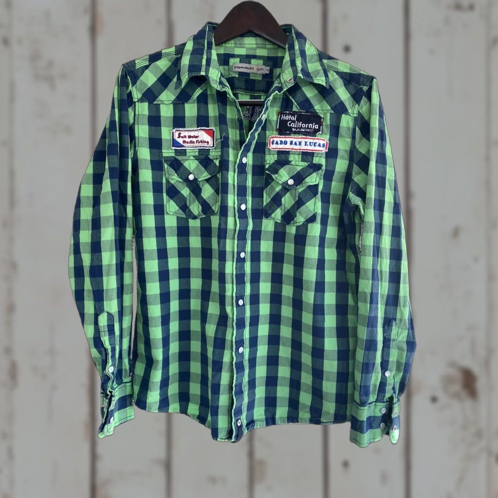 Denime Mens Medium Paper Denim & Cloth Shirt M Tequila Fishing Pearl Snap Size US M / EU 48-50 / 2 - 1 Thumbnail