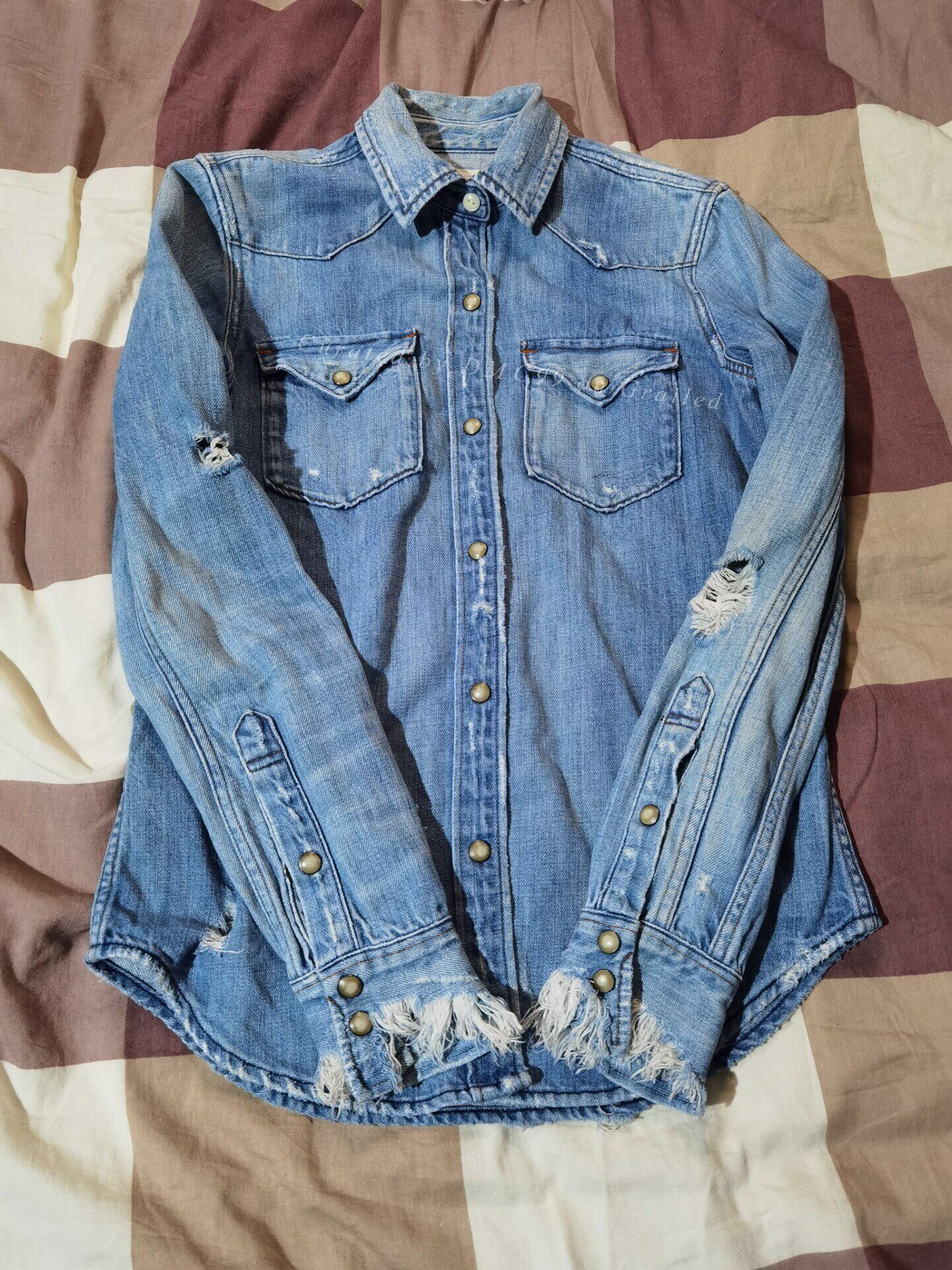 RRL Ralph Lauren Ralph Lauren Heavily Distressed Denim Shirt Size M / US 6-8 / IT 42-44 - 1 Thumbnail