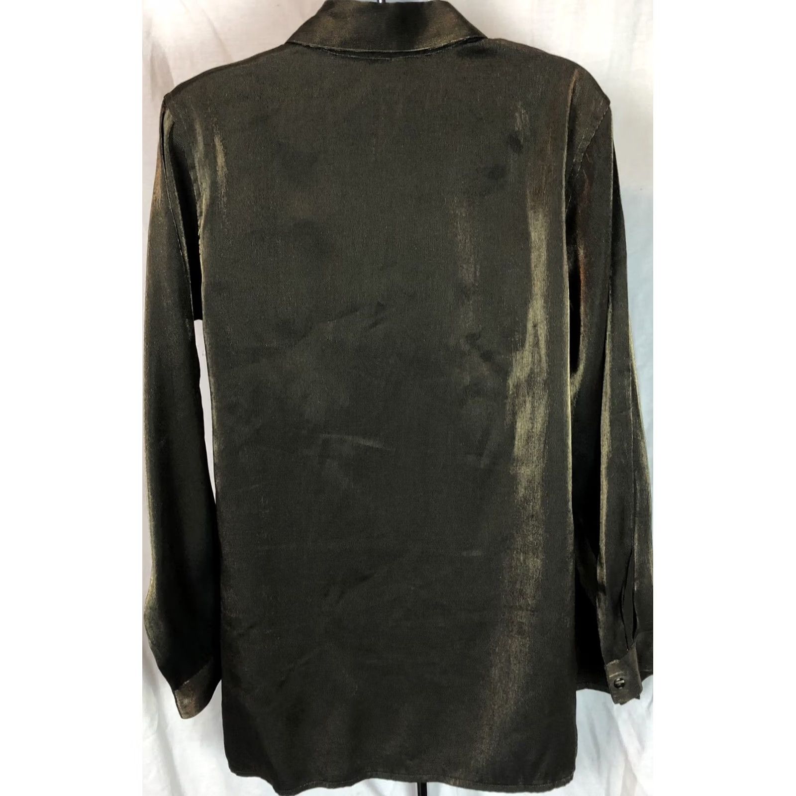 Vintage VINTAGE Jaclyn Smith Button-Up Top Blouse 8 Gold Sparkle Long Sleeve Collared Fairy 90s Women's Clothing Size M / US 6-8 / IT 42-44 - 4 Thumbnail