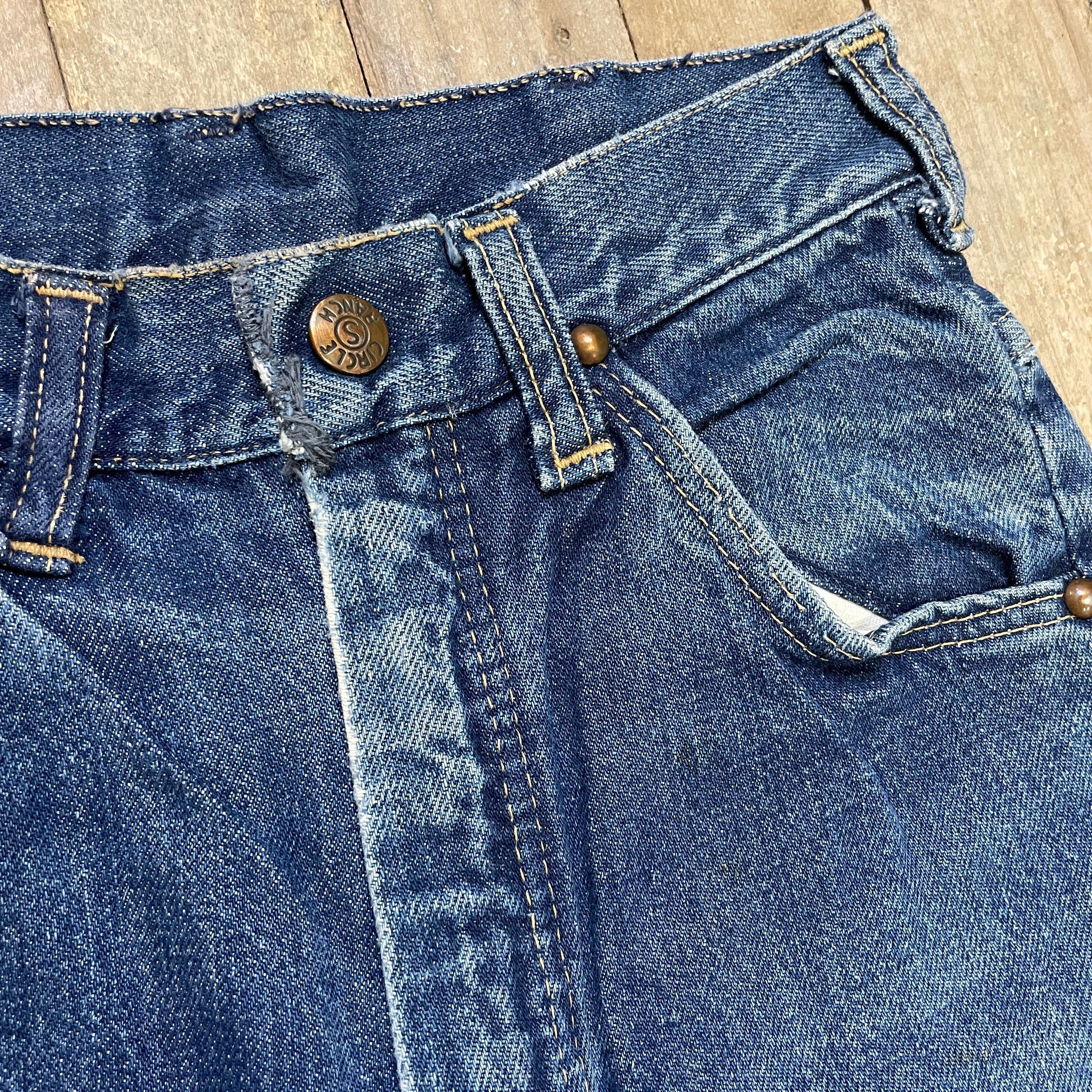 Other Vintage Mid-Century Patched Perfection Circle S High Waisted Ranch Selvedge Denim Jeans Petite/Youth 23" Waist Size 23" - 6 Thumbnail