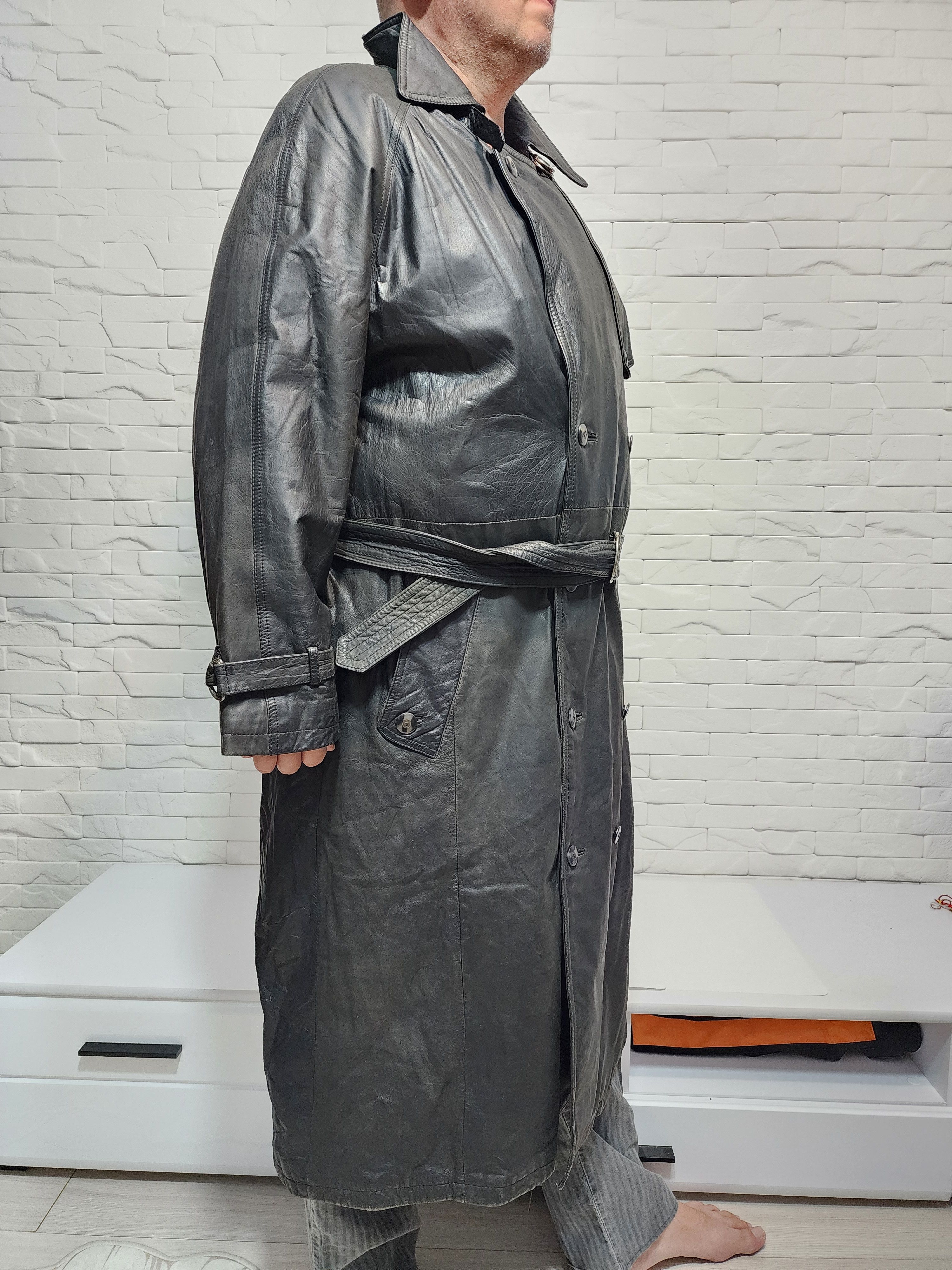 Designer Men's leather trench coat. Long leather men's coat. Size US XL / EU 56 / 4 - 4 Thumbnail