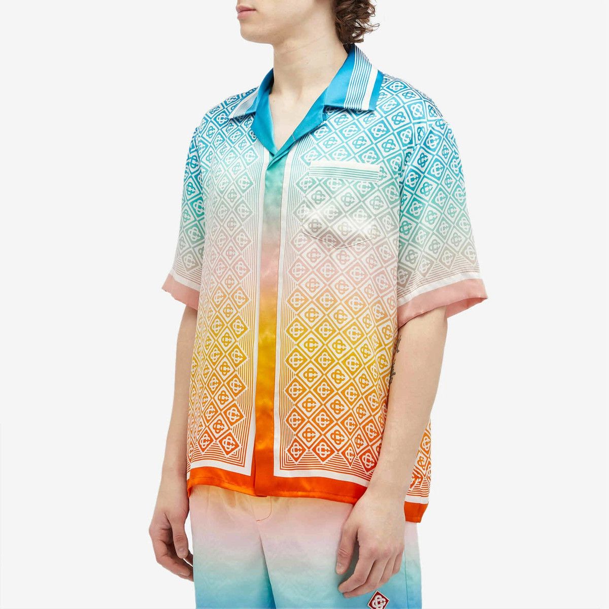 Casablanca o1mle0326 Cuban Collar Short Sleeve Shirt Dimond Monogram Size US XXS / EU 40 - 2 Thumbnail
