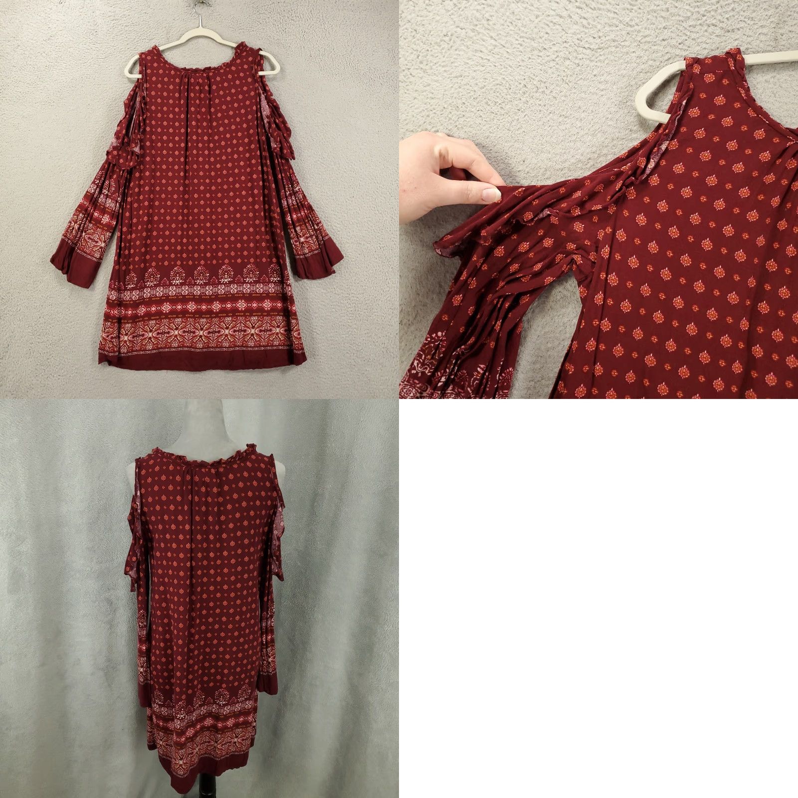 Vintage Know Rose Tunic Womens XL Cold Shoulder Boho Ruffle Tie Tassled Mini Dress Size XL / US 12-14 / IT 48-50 - 8 Thumbnail