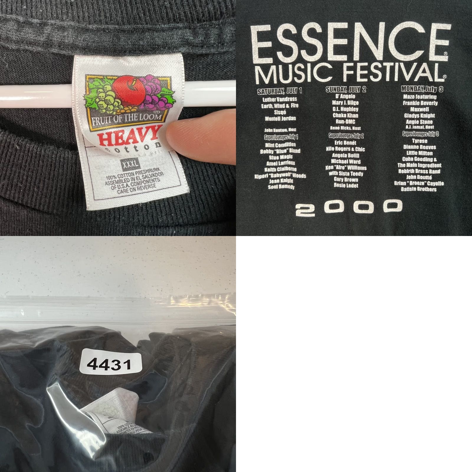 Fruit Of The Loom VINTAGE 2000 New Orleans Essence Music Festival T Shirt Adult 3XL Black Mens Size US XXL / EU 58 / 5 - 8 Thumbnail