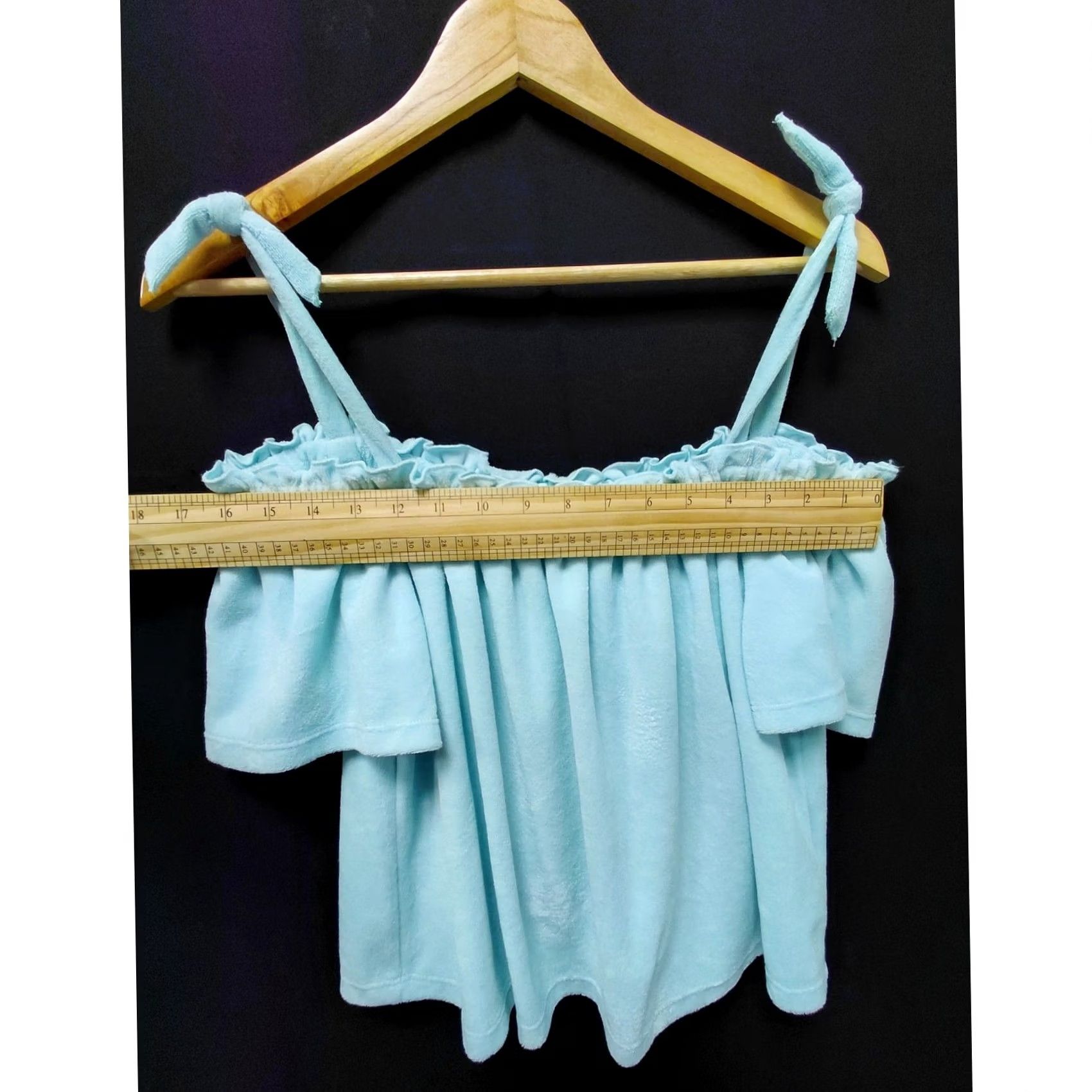 Juicy Couture Juicy Couture Black Label Off-Shoulder Top Blue Solid Knit Sleeveless S Womens Off the Shoulder Tie Straps Casual Ruffle 90s? Size S / US 4 / IT 40 - 6 Thumbnail