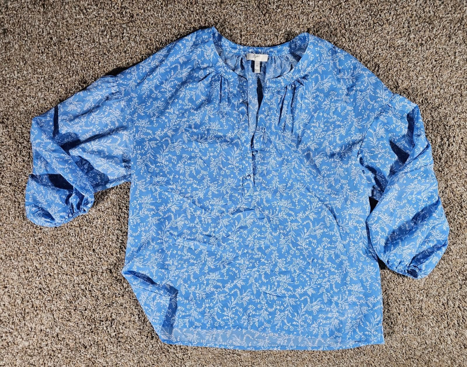 Jones New York Joie Jore Medium Blue White Leaf Top Size M / US 6-8 / IT 42-44 - 1 Thumbnail