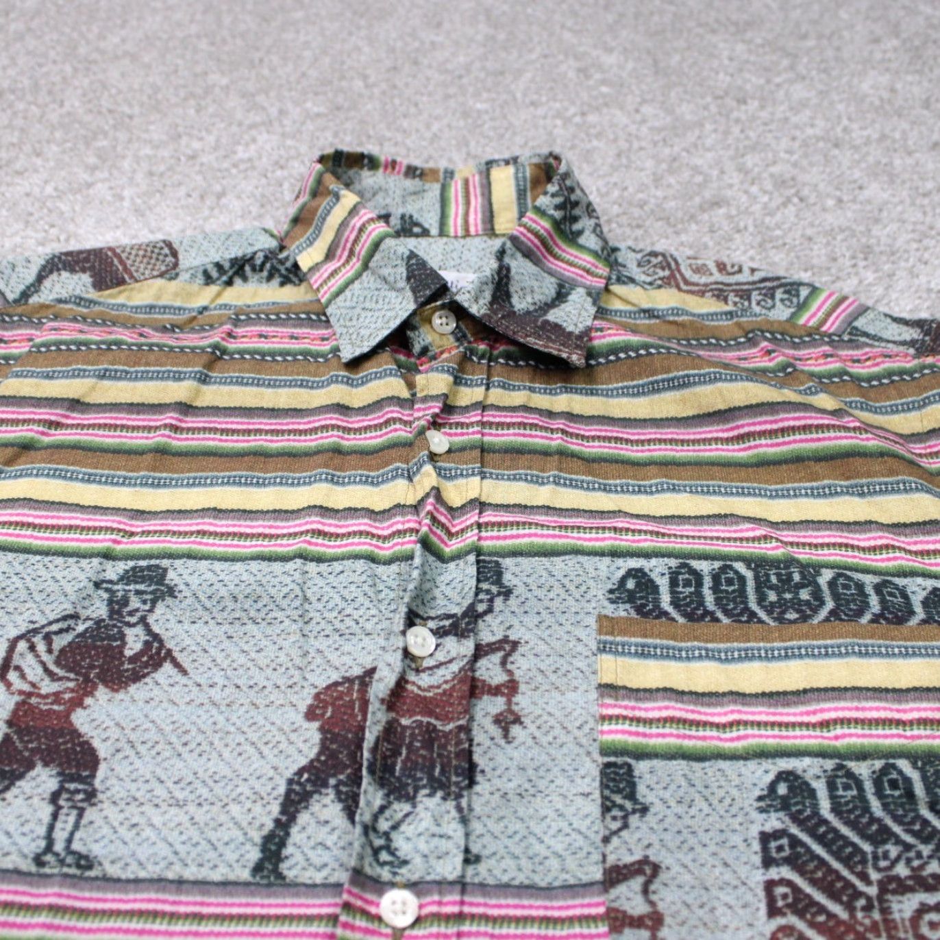 Vintage VTG Gitman Santiago Shirt Mens Small Green/Pink/Yellow Southwestern S/S Button Up Shirt Size US S / EU 44-46 / 1 - 5 Thumbnail