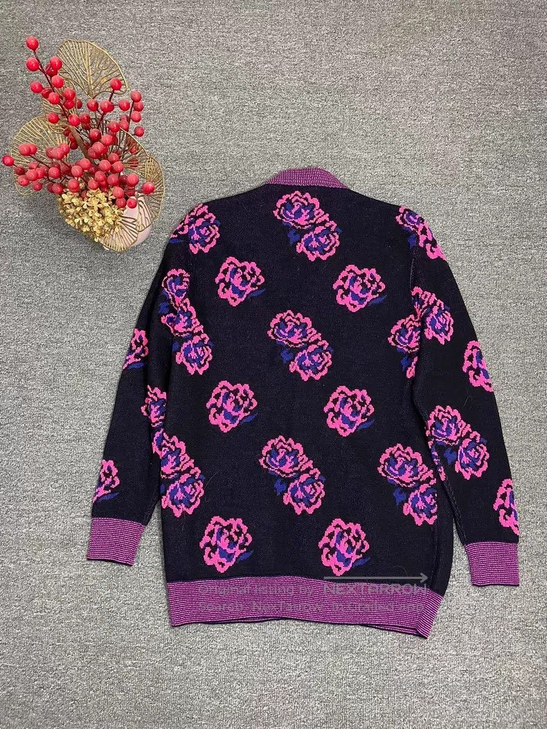 Saint Laurent Paris Saint Laurent Paris Black and Purple Poppy Knit Cardigan Size US XS / EU 42 / 0 - 5 Thumbnail