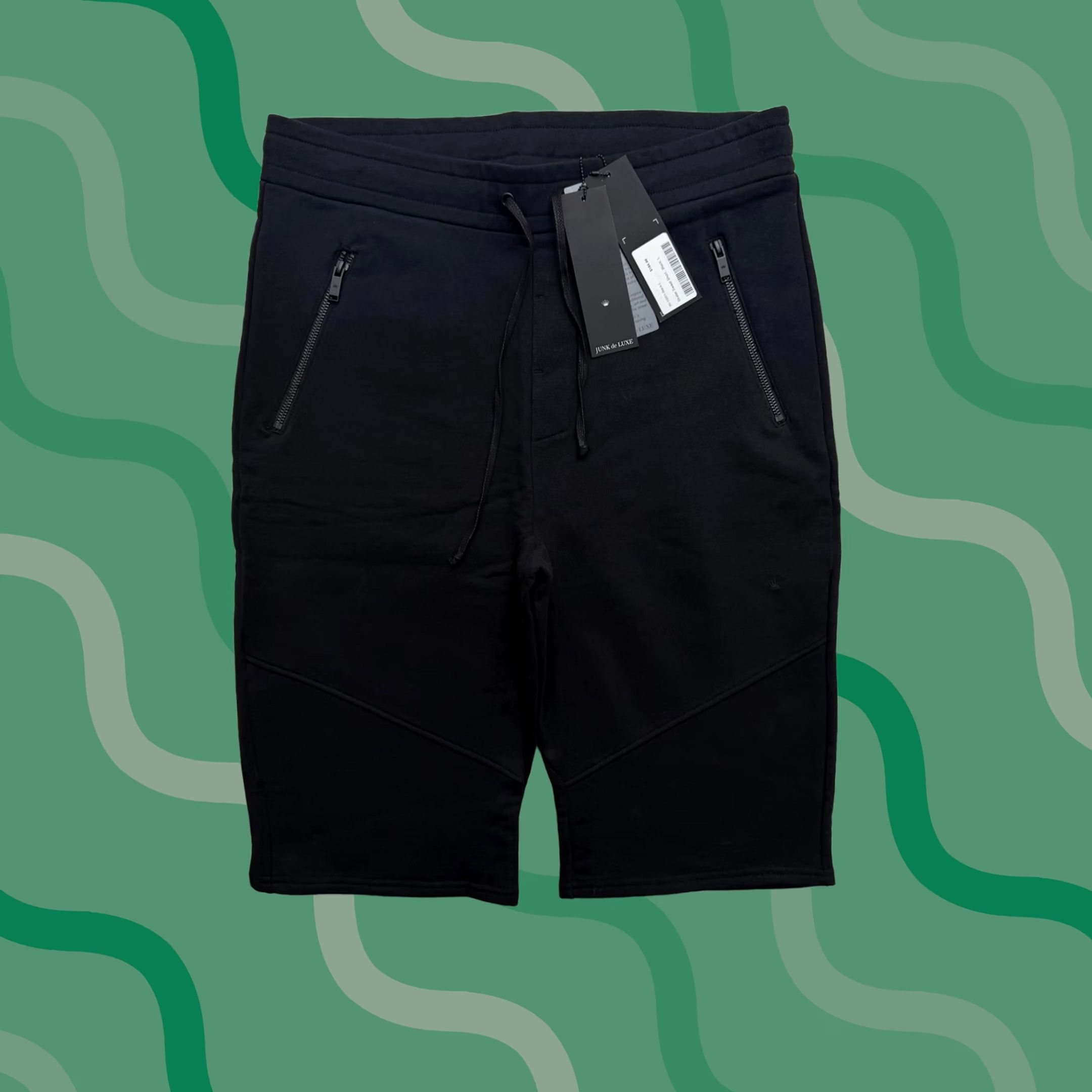 Vintage JUNK de LUXE Sweat Shorts Mens Large 32 Black Fleece Pockets Drawstring Elastic Waist Sweat Size US 33 - 1 Thumbnail
