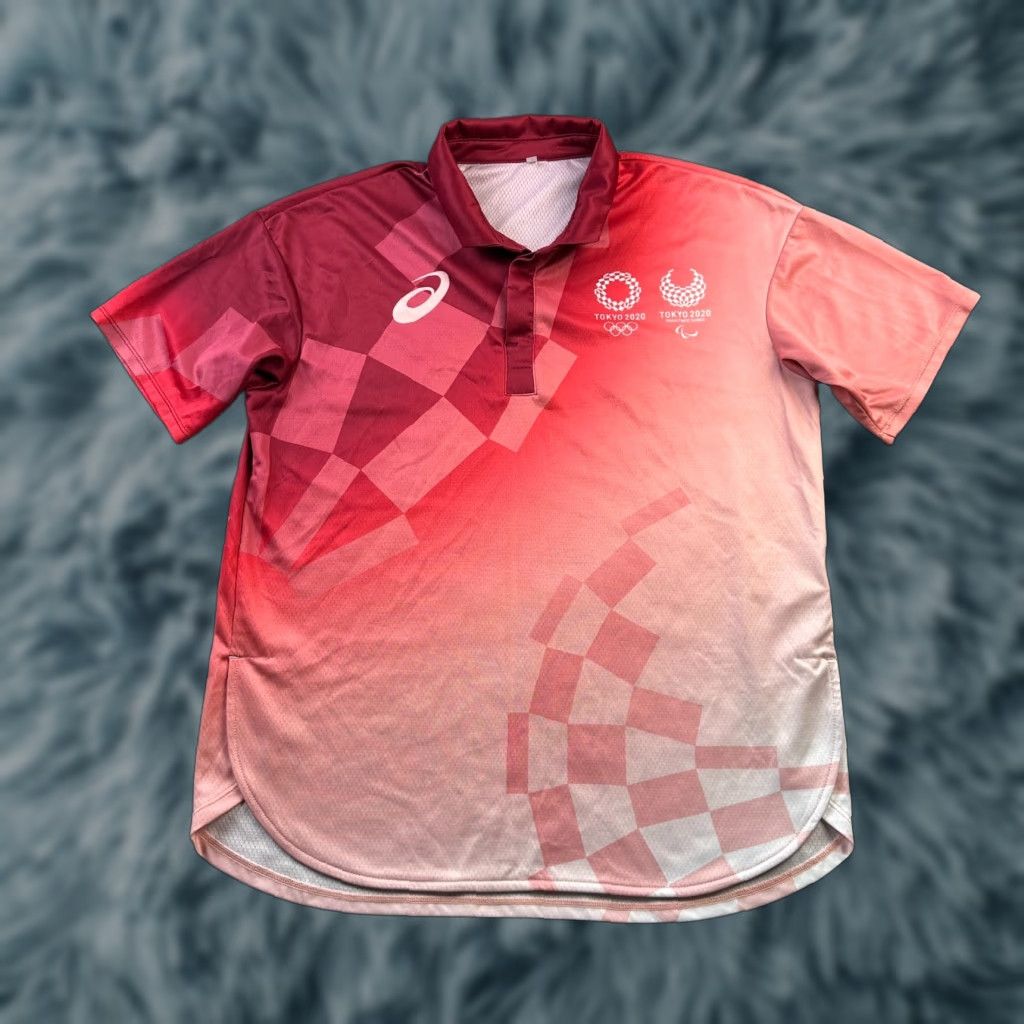 ASICS Polo Shirt Mens Large Red Tokyo 2020 Olympics Staff Issued Shirt