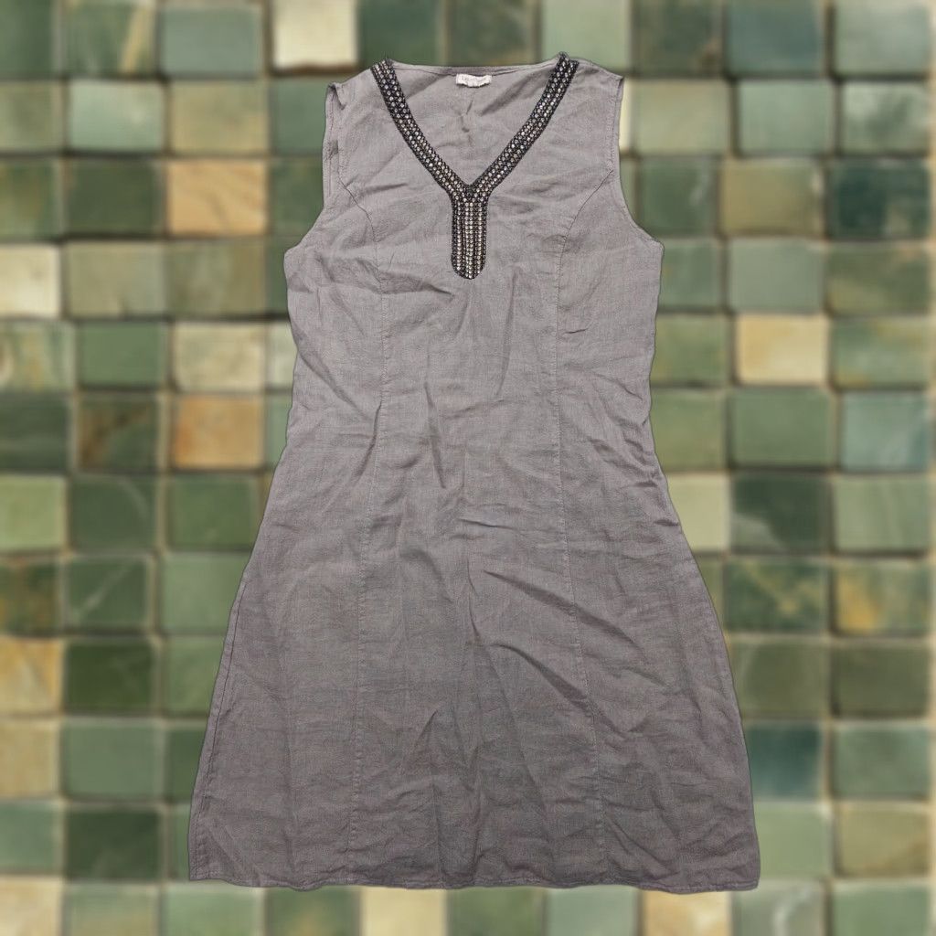 Vintage Lina Tomei Linen Dress Small Sleeveless V-Neck Rhinestones Italy  Dress | Grailed