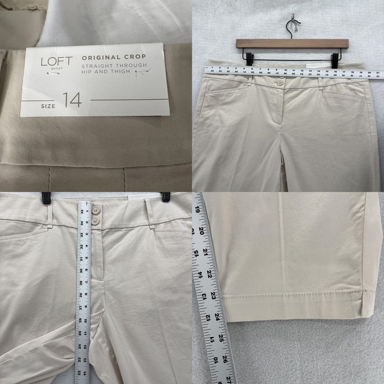 Loft LOFT Beige Crop Pants Womens 14 Twill Stretch Straight Leg NWT Casual Workwear Pockets Zip Front Flat Front 24in Inseam Regular Size 36" / US 14 / IT 50 - 8 Thumbnail
