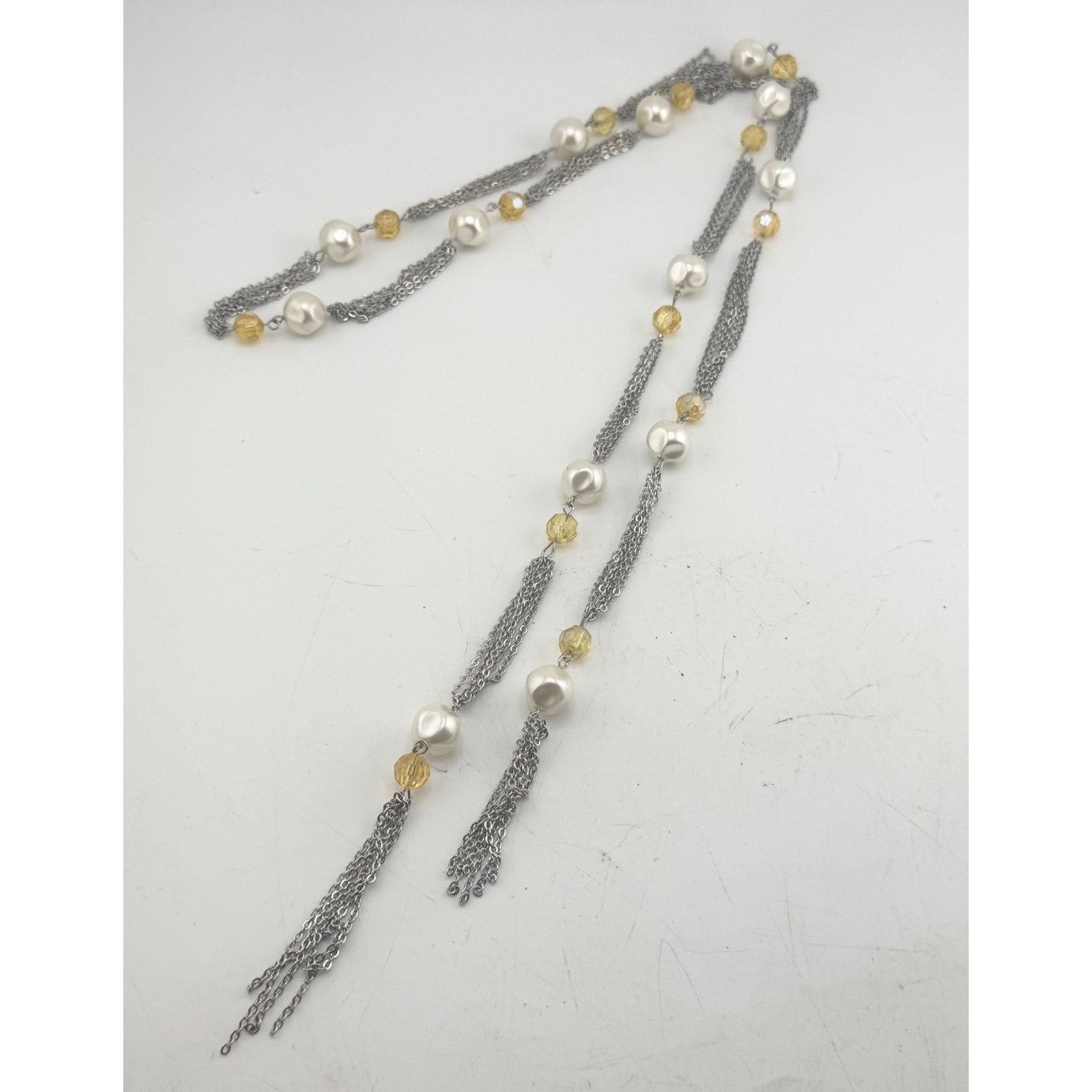 Vintage Pearl and crystal vintage chain lariat necklace Size ONE SIZE - 1 Thumbnail