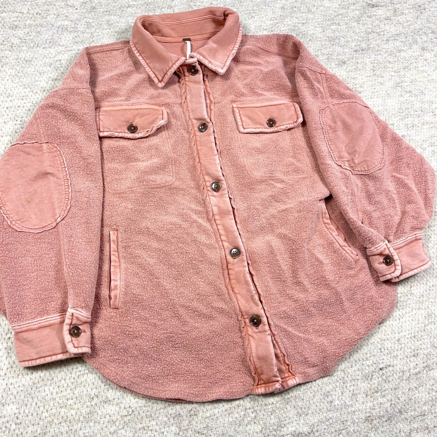 Free People Free People Shacket Women M Pink Ruby Oversized Fleece Jacket Button-Down Collared Bohemian Vintage: No Size M / US 6-8 / IT 42-44 - 2 Thumbnail