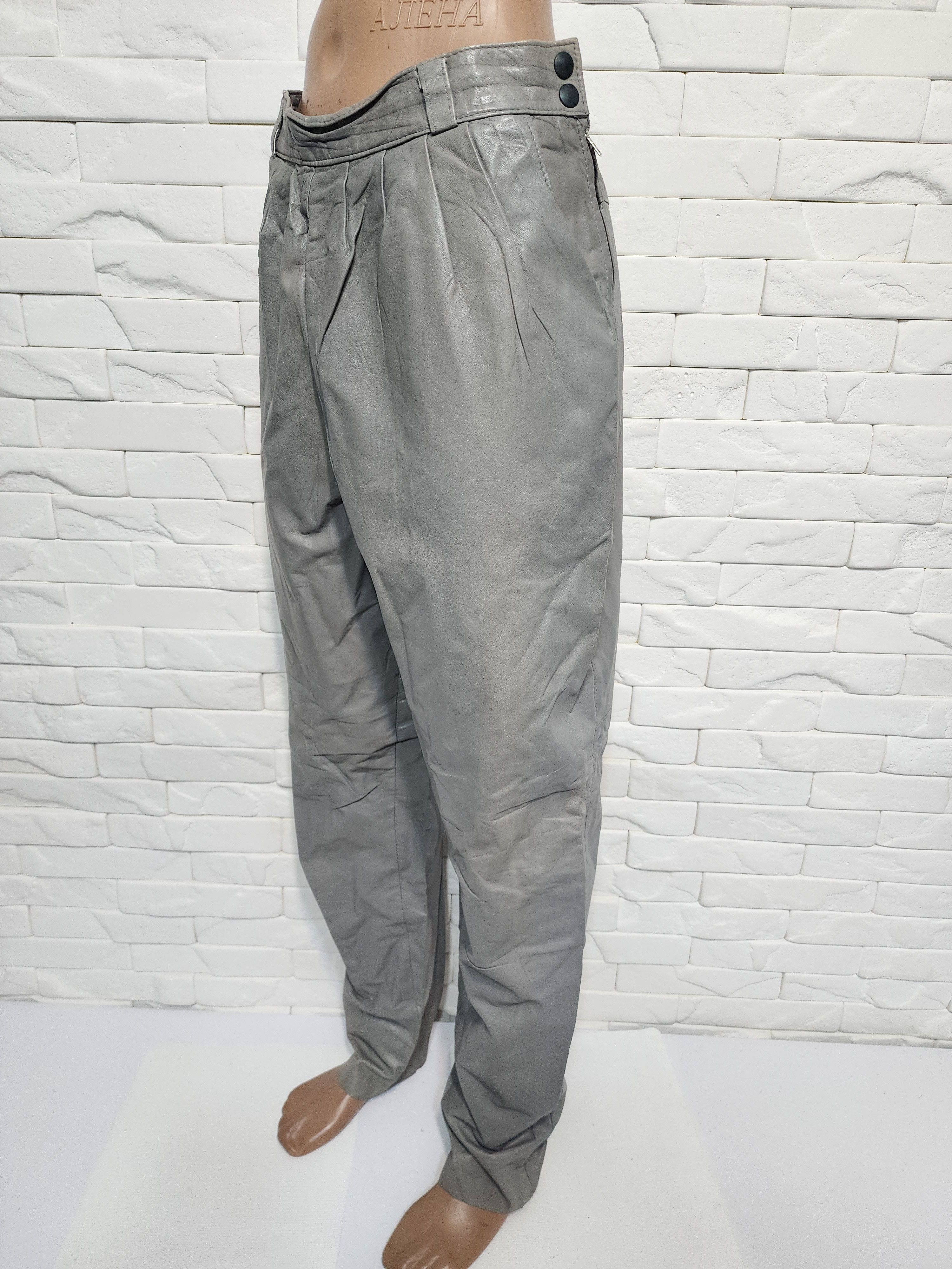 Genuine Leather Gray Women's Leather Pants. Size 27" / US 4 / IT 40 - 2 Thumbnail