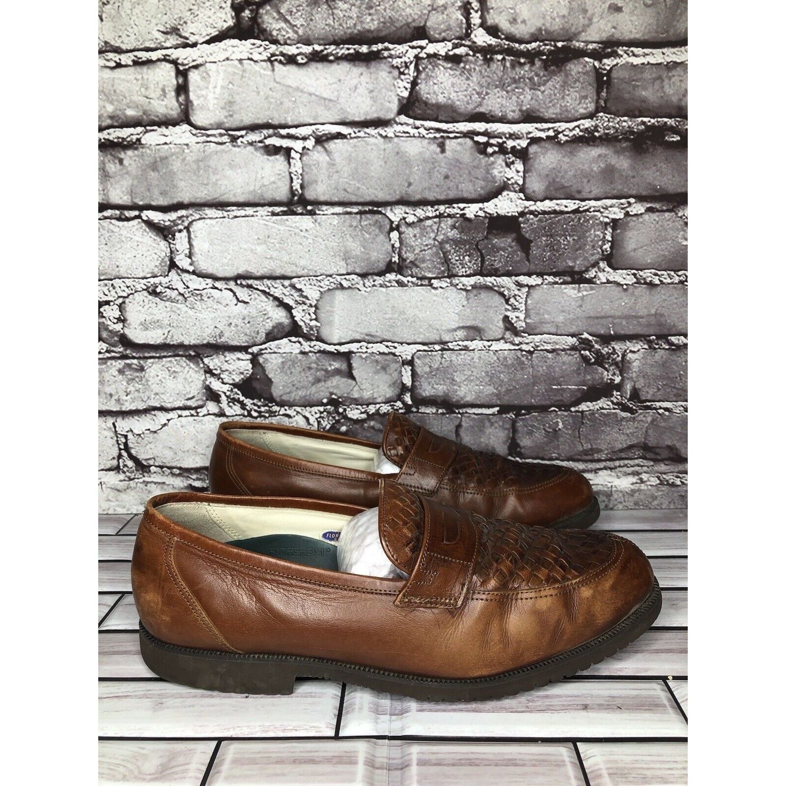 Florsheim Florsheim Vibram Brown Leather Woven Hand Sewn Dress Loafers Size US 9.5 / EU 42-43 - 16 Thumbnail