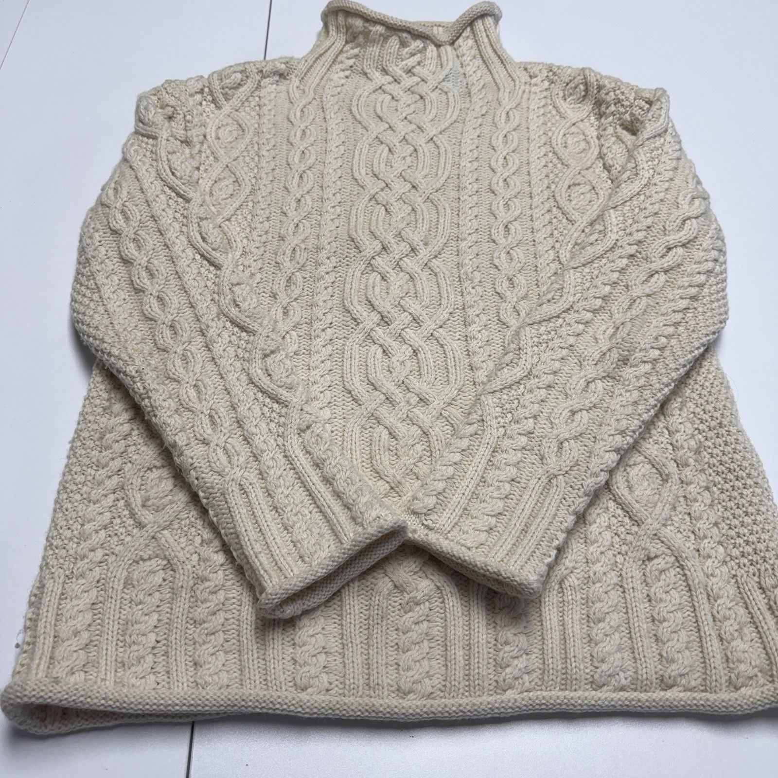 Aran Isles Knitwear Aran Crafts Ireland Wool Turtleneck Sweater Womens M Ivory Size M / US 6-8 / IT 42-44 - 6 Thumbnail