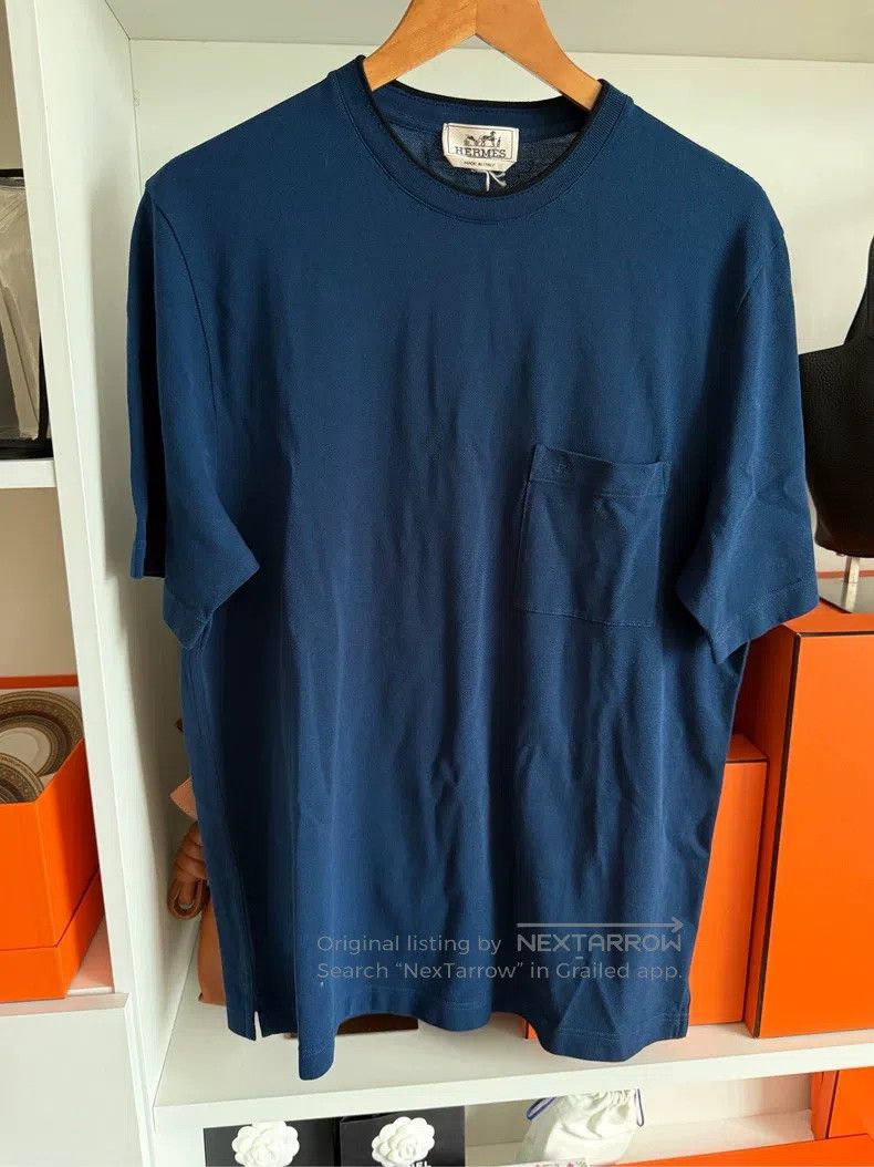 Hermes Hermes T-shirt with a small H pocket on the chest, blue Size US L / EU 52-54 / 3 - 1 Thumbnail