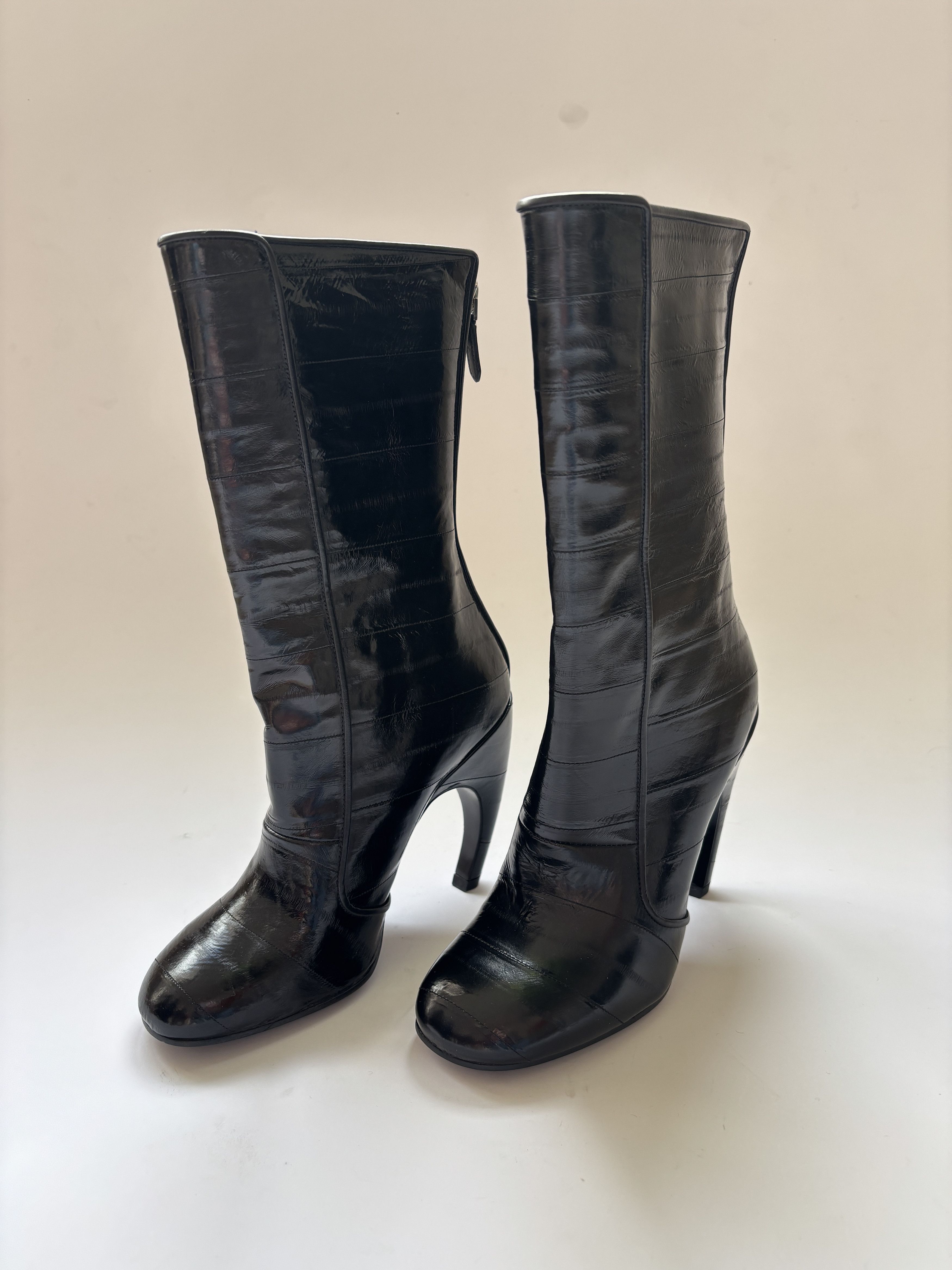 Givenchy ⚡️QUICK SALE⚡️Givenchy Curved Heel Black Eel Leather Boots Size US 6 / IT 36 - 2 Thumbnail