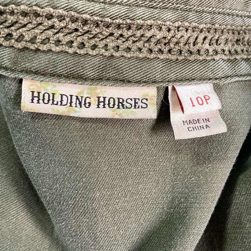 Anthropologie Anthropologie "Visit Mariona" Holding Horses Green Tencel Dr Size L / US 10 / IT 46 - 3 Thumbnail