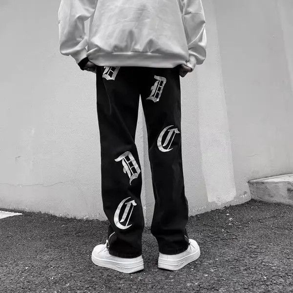 Japanese Brand Black retro embroidered straight leg loose fit jeans Size US 32 / EU 48 - 1 Thumbnail