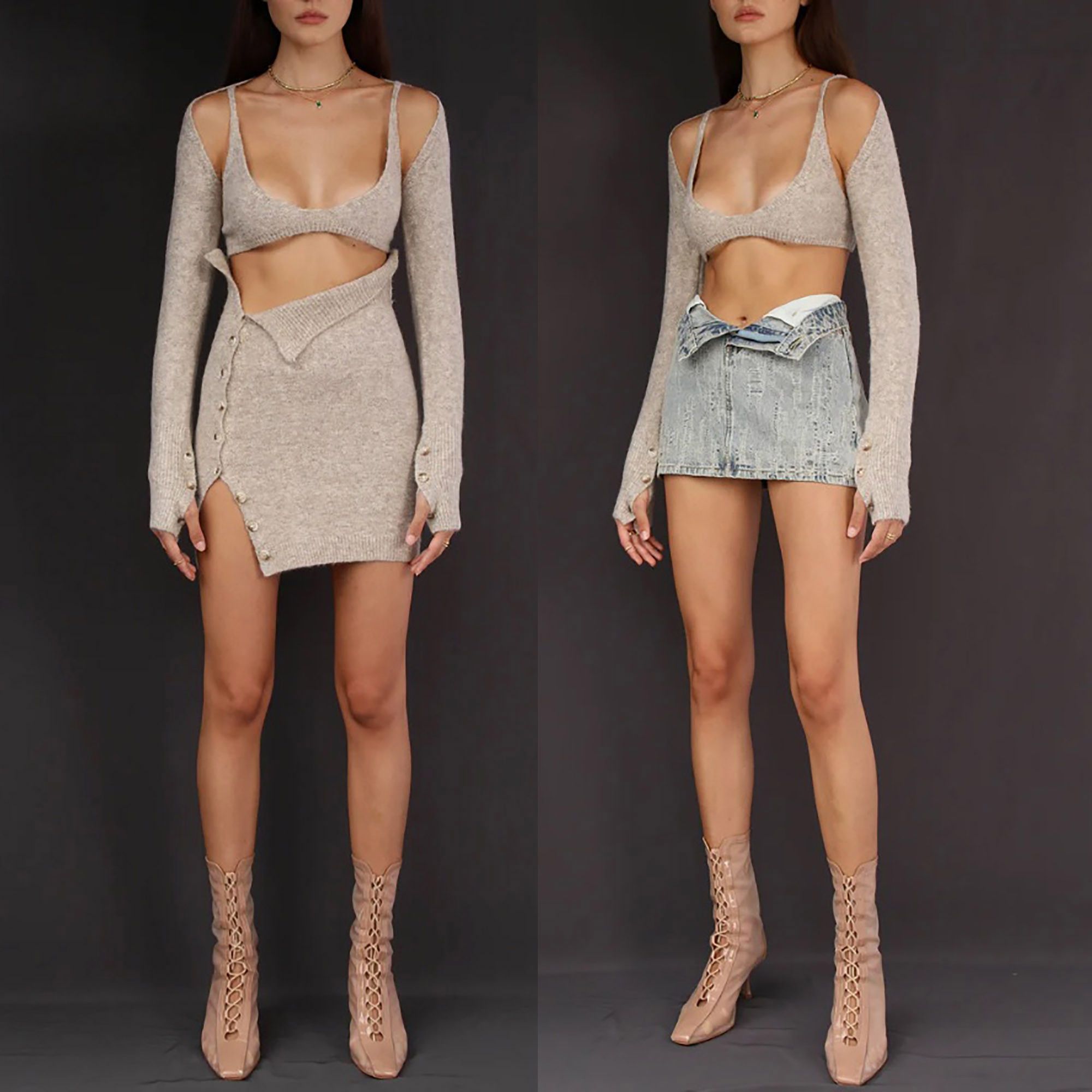 Vintage Ruve knitted crop twin set bra cardigan beige S Size S / US 4 / IT 40 - 1 Thumbnail