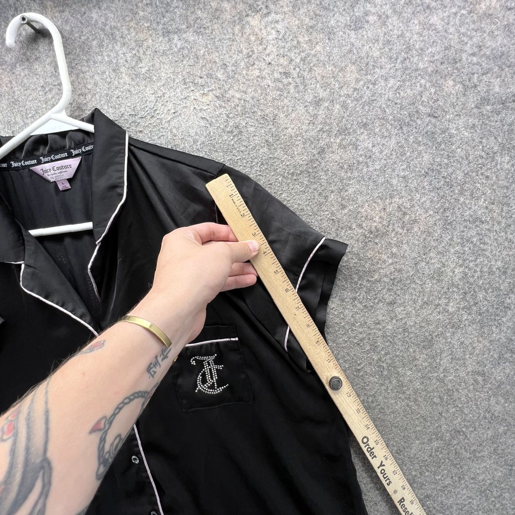 Juicy Couture Juicy Couture Sleep Shirt Womens Large Black Satin Nightgown Rhinestone Logo Shirt Size L / US 10 / IT 46 - 3 Thumbnail