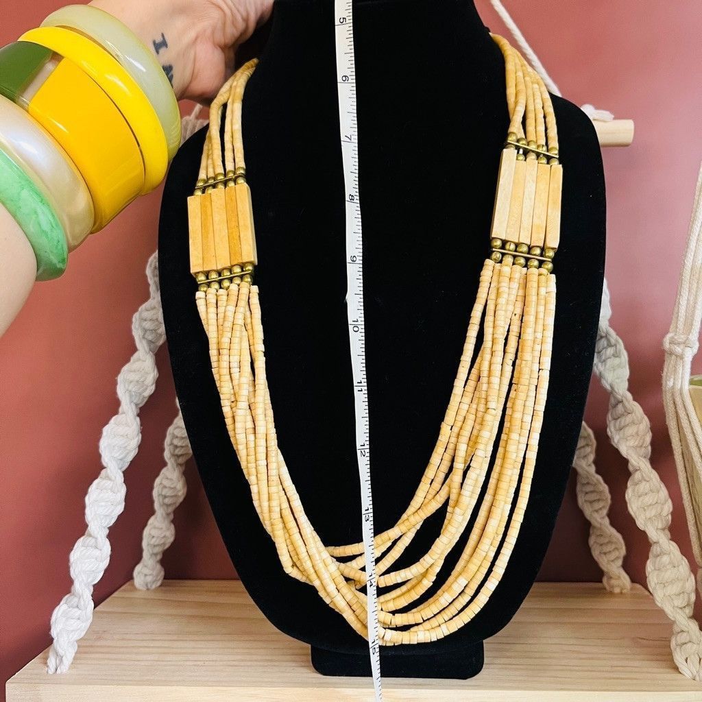 Vintage Vintage 1970s Carved Bone Beaded Necklace Neutral Hippie Size ONE SIZE - 7 Thumbnail