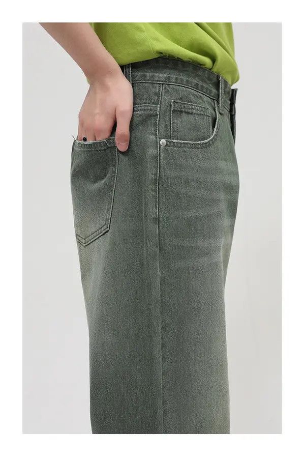 Japanese Brand Hayase x Hada Loose fit washed mid-rise green frayed jeans Size US 32 / EU 48 - 5 Thumbnail