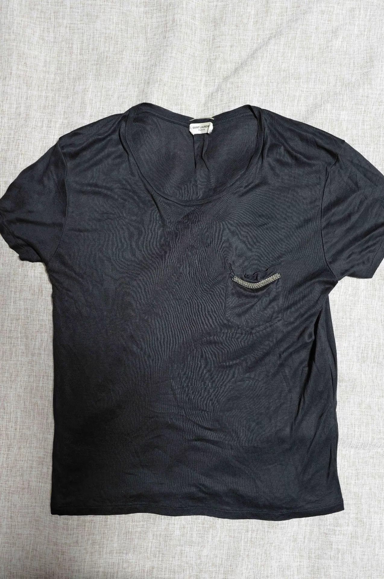 Saint Laurent Paris SLP 13AW Runway Silk Chain Pocket Black Tee Size US M / EU 48-50 / 2 - 1 Thumbnail