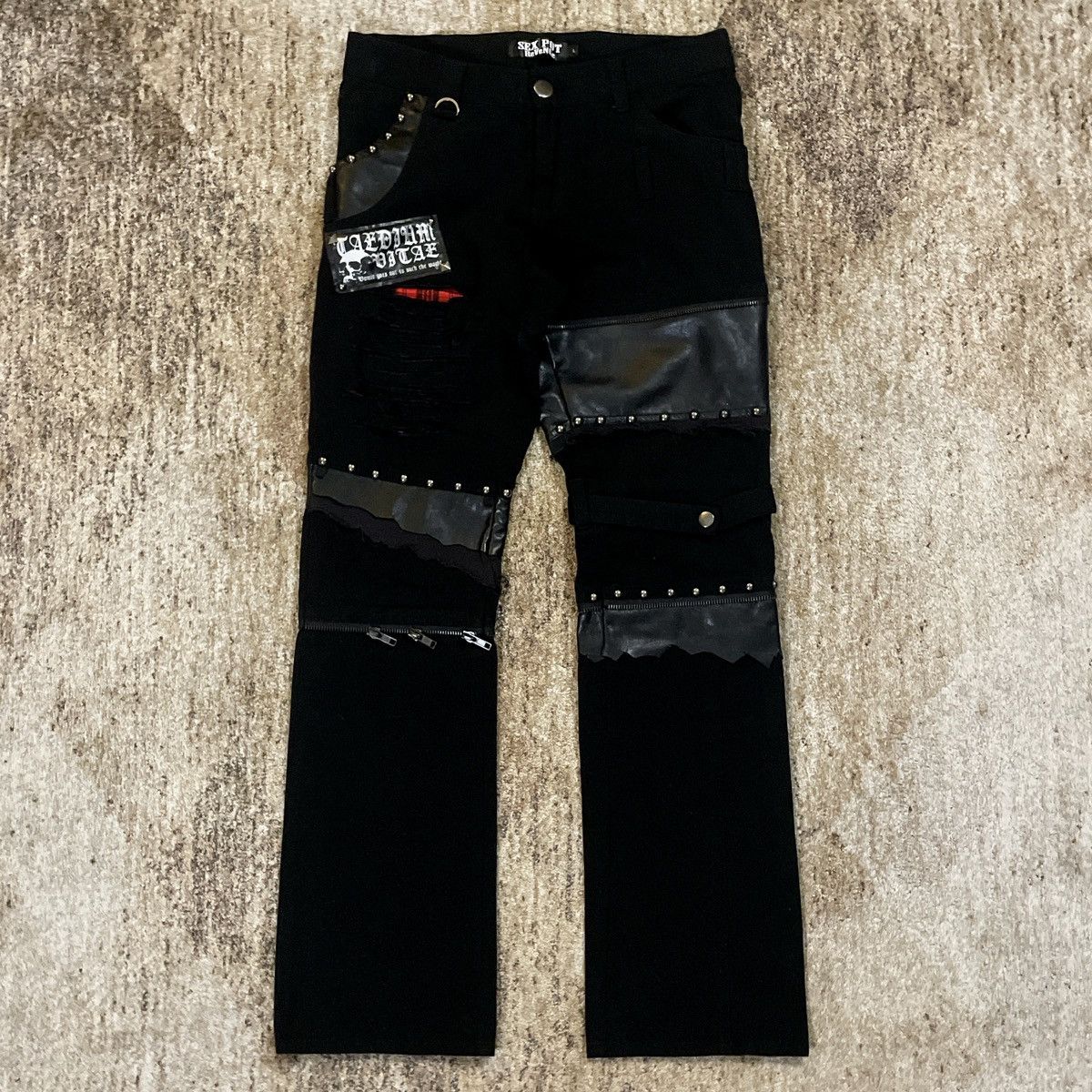 image of 14Th Addiction x Hysteric Glamour Sexpot Japanese Archive Studded Punk Jeans 30X29 in Black, Men's