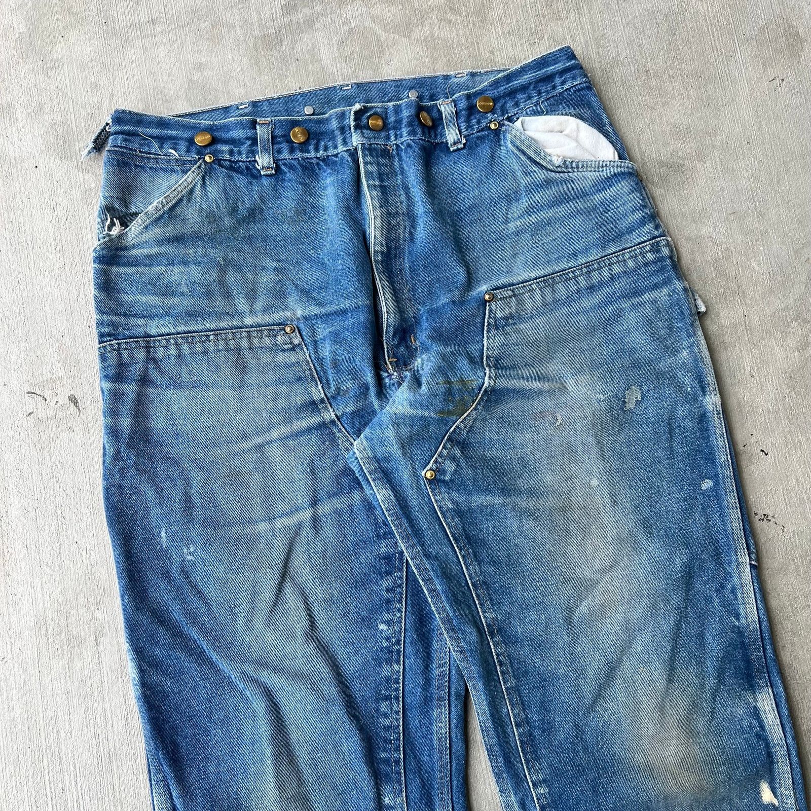 Carhartt × Vintage Carhartt faded blue denim jeans double knee work wear pants Size US 37 - 2 Thumbnail
