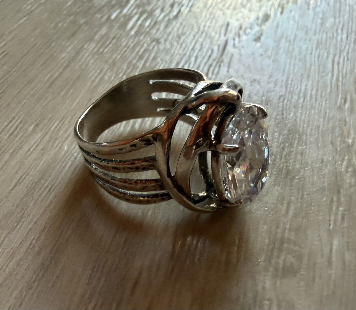 Vintage Vintage Italy 925 Silver Wrapped Nested CZ Cocktail Ring Size ONE SIZE - 4 Thumbnail