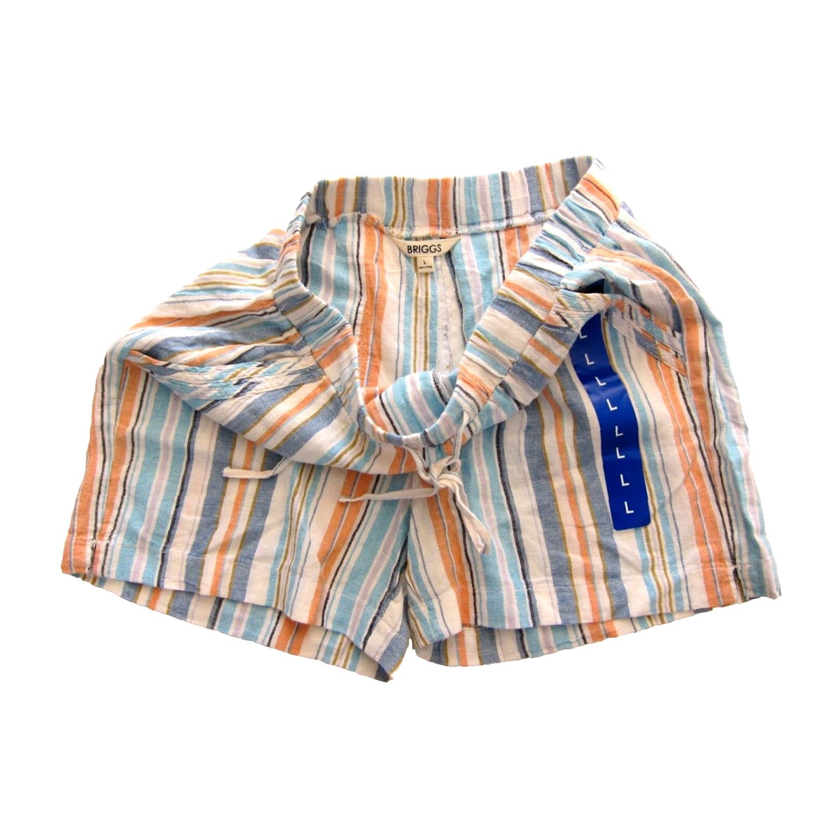 Vintage NWT Briggs Linen Blue Orange Stripe Pocket 5" Inseam Chino Short Woman Large Size 36" / US 14 / IT 50 - 5 Thumbnail