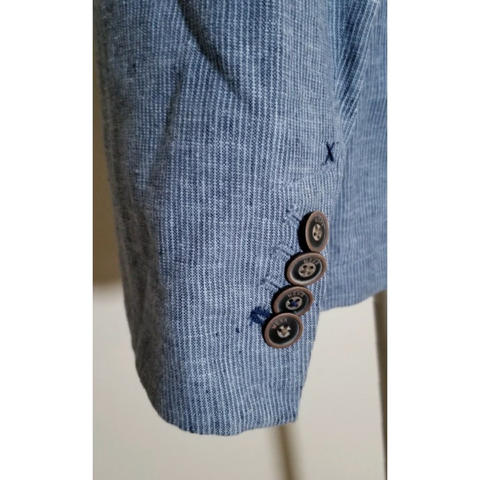 Vintage Mexx Sport Coat Shirt 42R Blue Linen Tweed Notch Lapel Single-Breasted Two-Button 4-Button Sleeve Vented Men Jacket Regular Size 42R (Blue) Size US XS / EU 42 / 0 - 2 Thumbnail