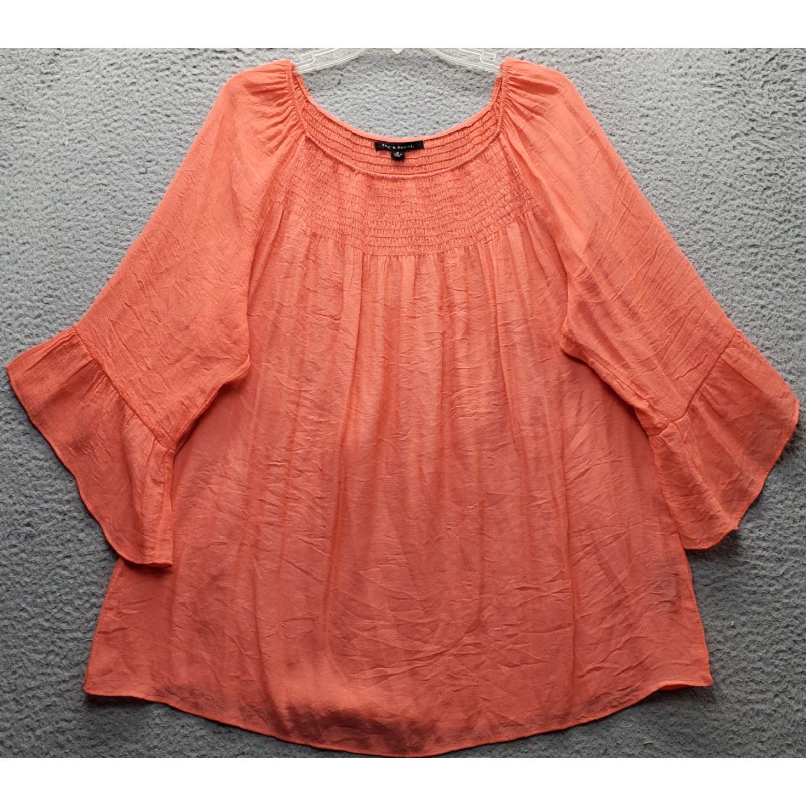 Vintage Zac & Rachel Wool Boho Blouse Top Womens XL Orange Flutter Sleeve Smocked Detail Blouse Size XL / US 12-14 / IT 48-50 - 2 Thumbnail