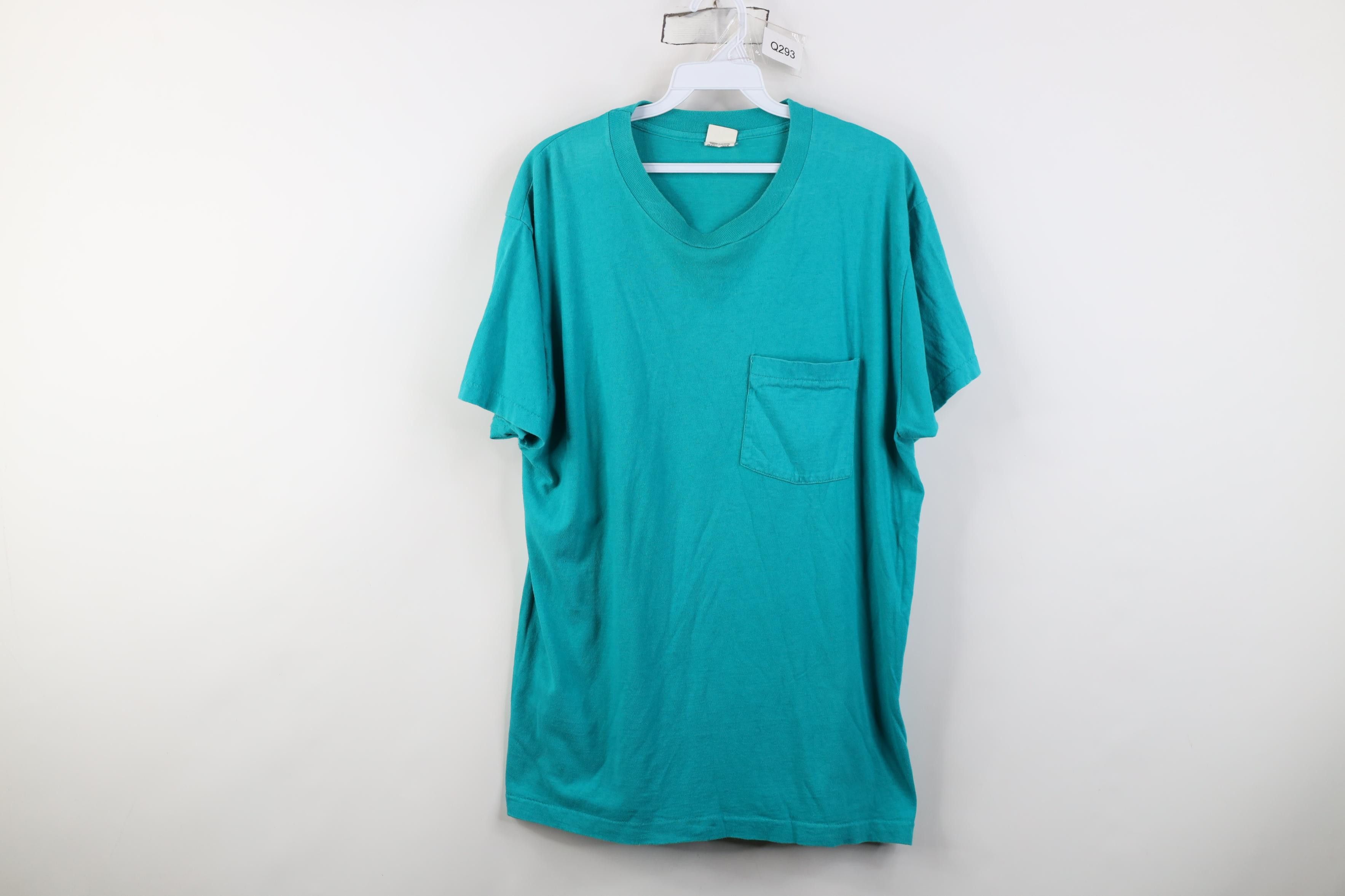 Vintage Vintage 90s Streetwear Blank Cotton Pocket T-Shirt Teal USA Size US XL / EU 56 / 4 - 1 Thumbnail
