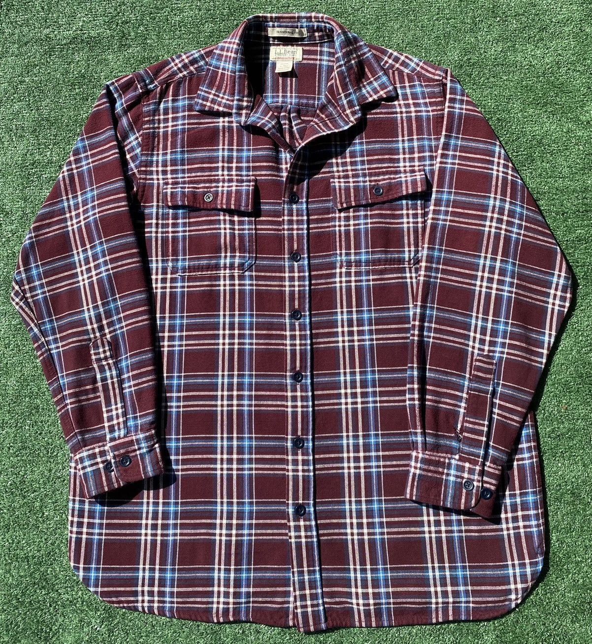 Vintage VTG 90’s LL Bean Chamois Burgundy Plaid Heavyweight Flannel Size US XL / EU 56 / 4 - 1 Thumbnail